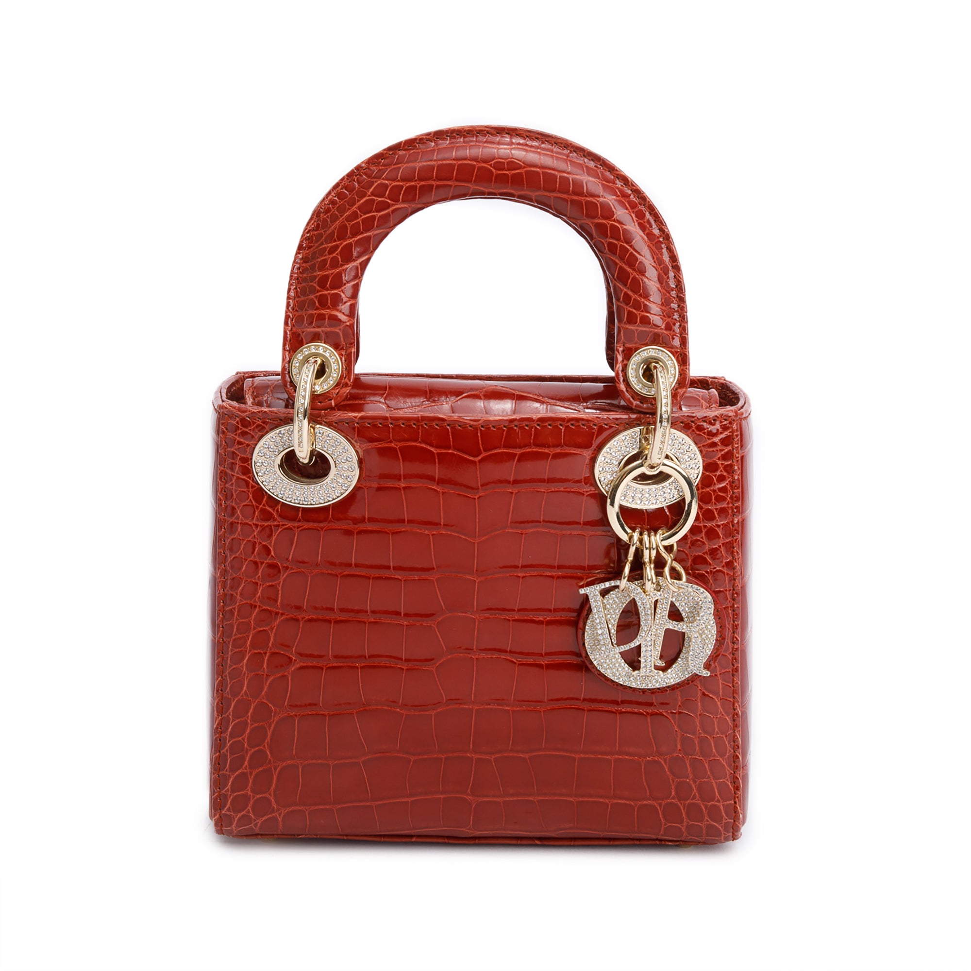Christian Dior Red Crocodile Crystal Embellished Mini Lady Dior Bag w/ Strap, Box, Receipt & Authenticity Card