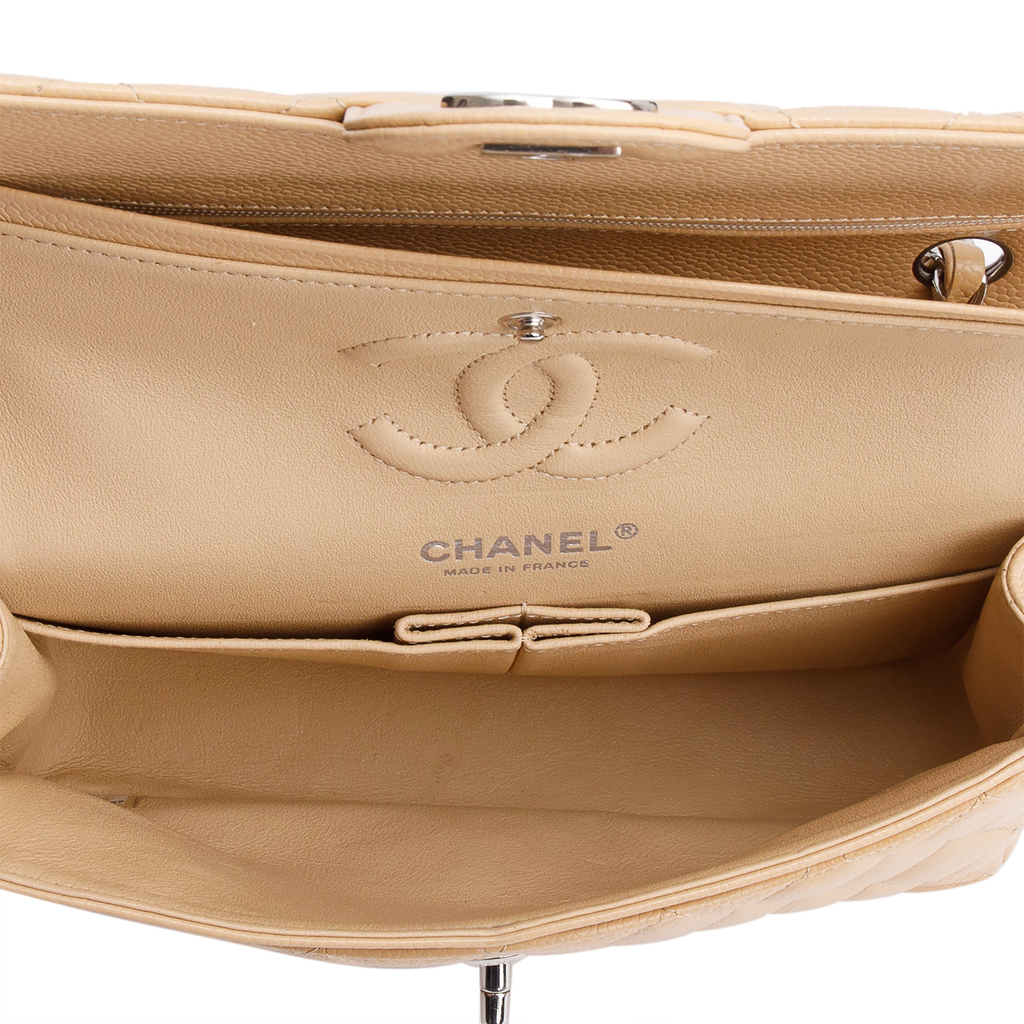 Chanel Beige Quilted Caviar Leather Classic Small Double Flap Bag
