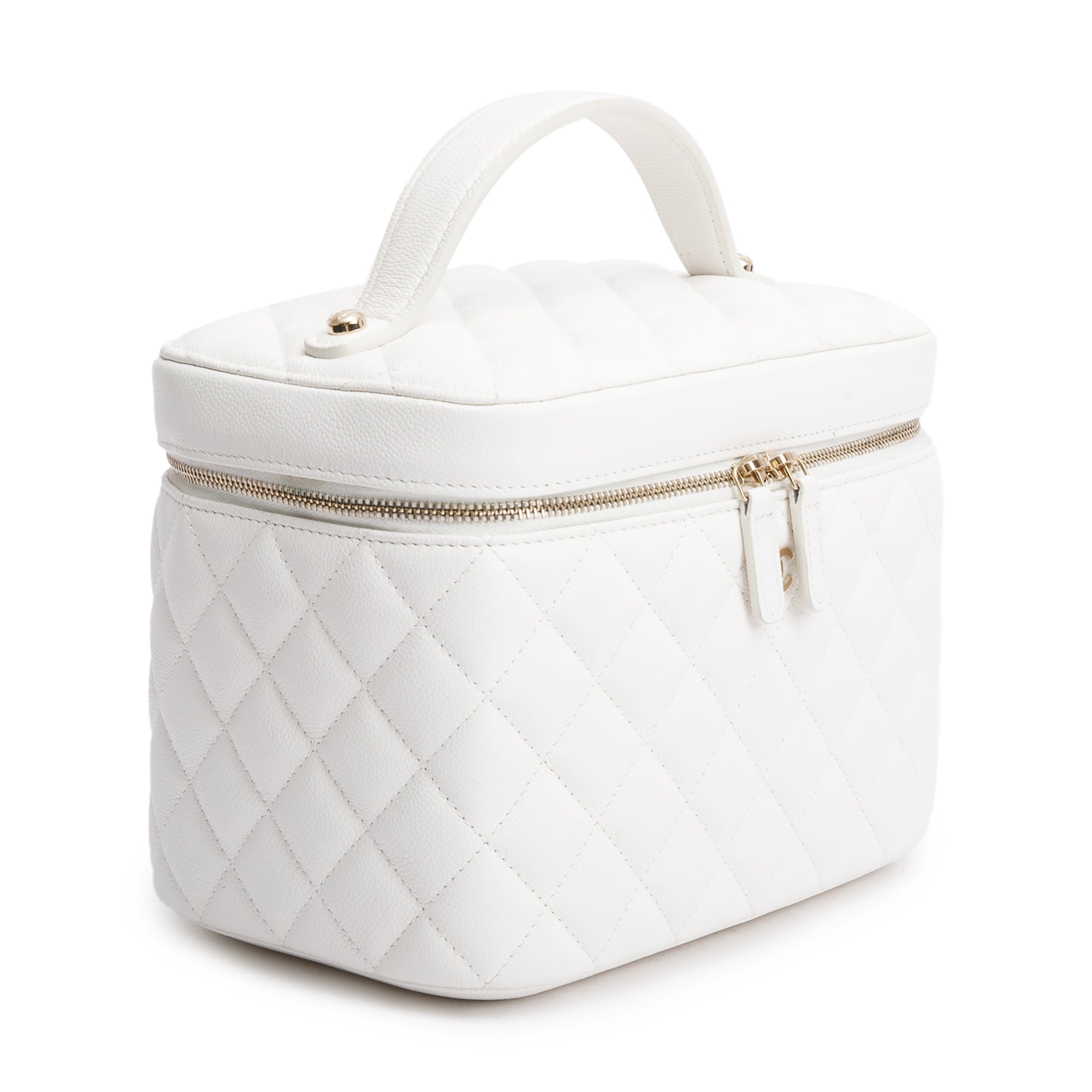 Chanel White Quilted Caviar Leather Large Vanity Top Handle
