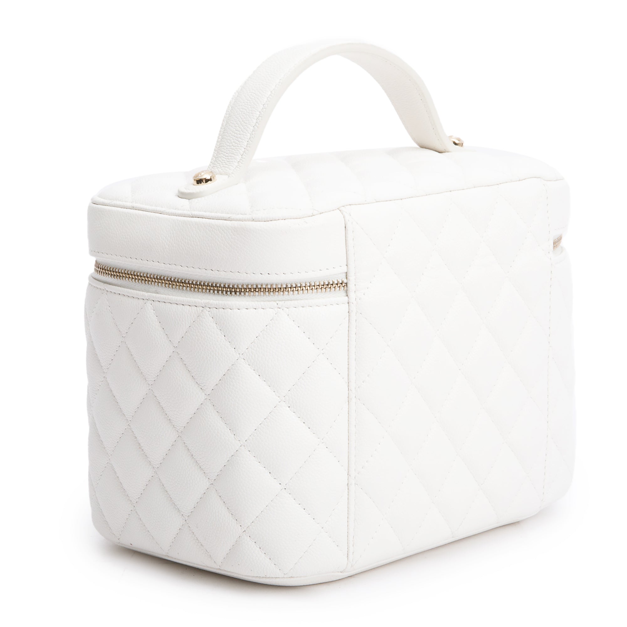 Chanel White Quilted Caviar Leather Large Vanity Top Handle