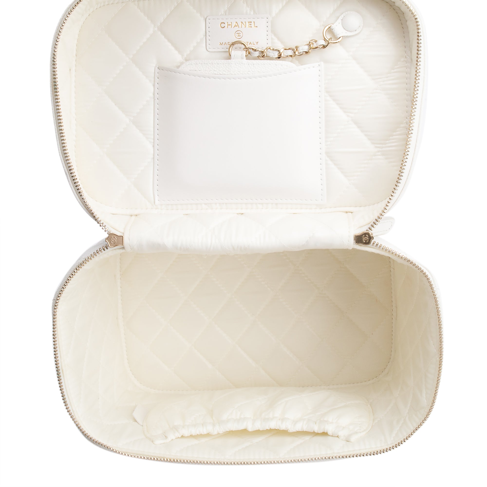 Chanel White Quilted Caviar Leather Large Vanity Top Handle