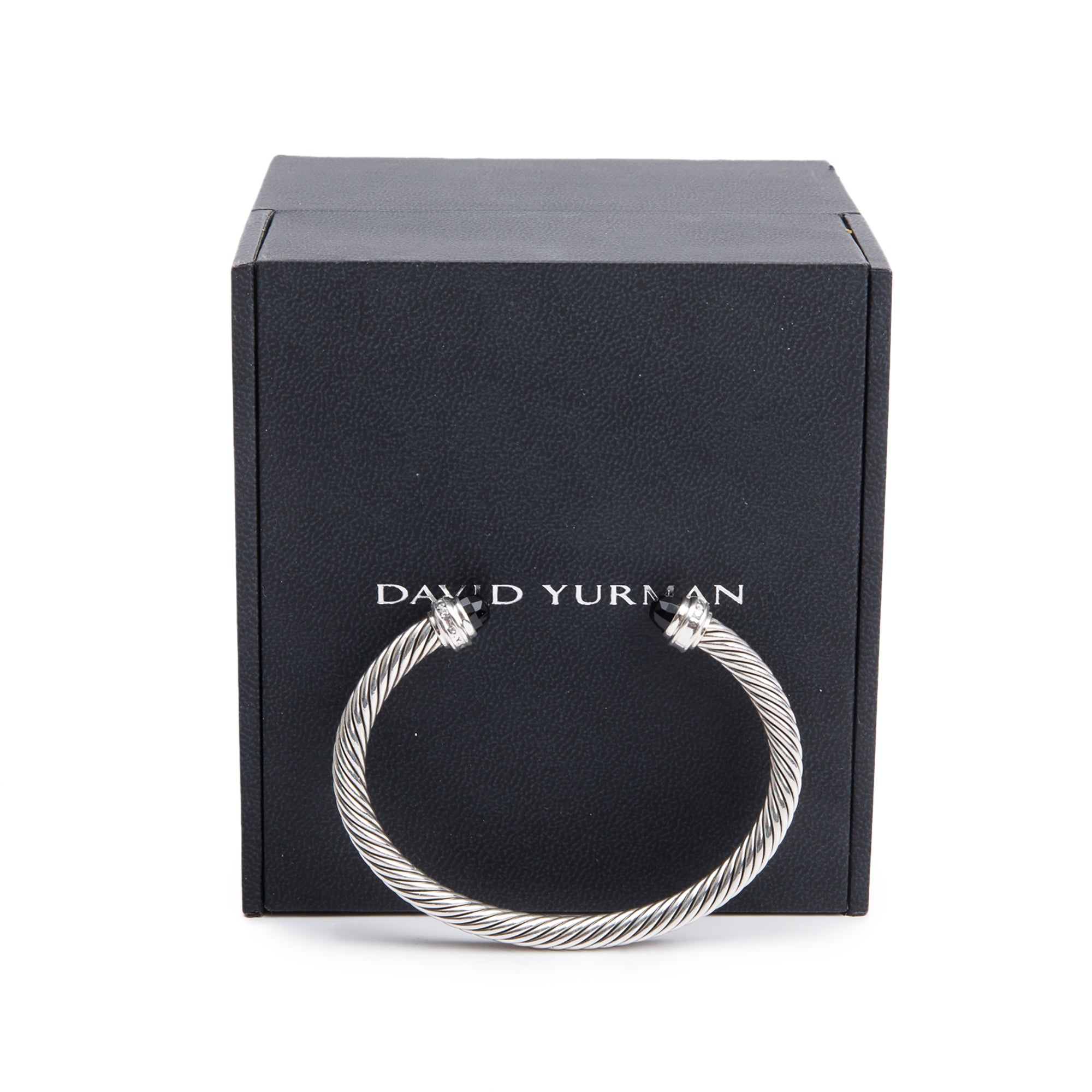 David Yurman Sterling Silver Onyx & Diamond 5 MM Cable Classics Bracelet w/ Box