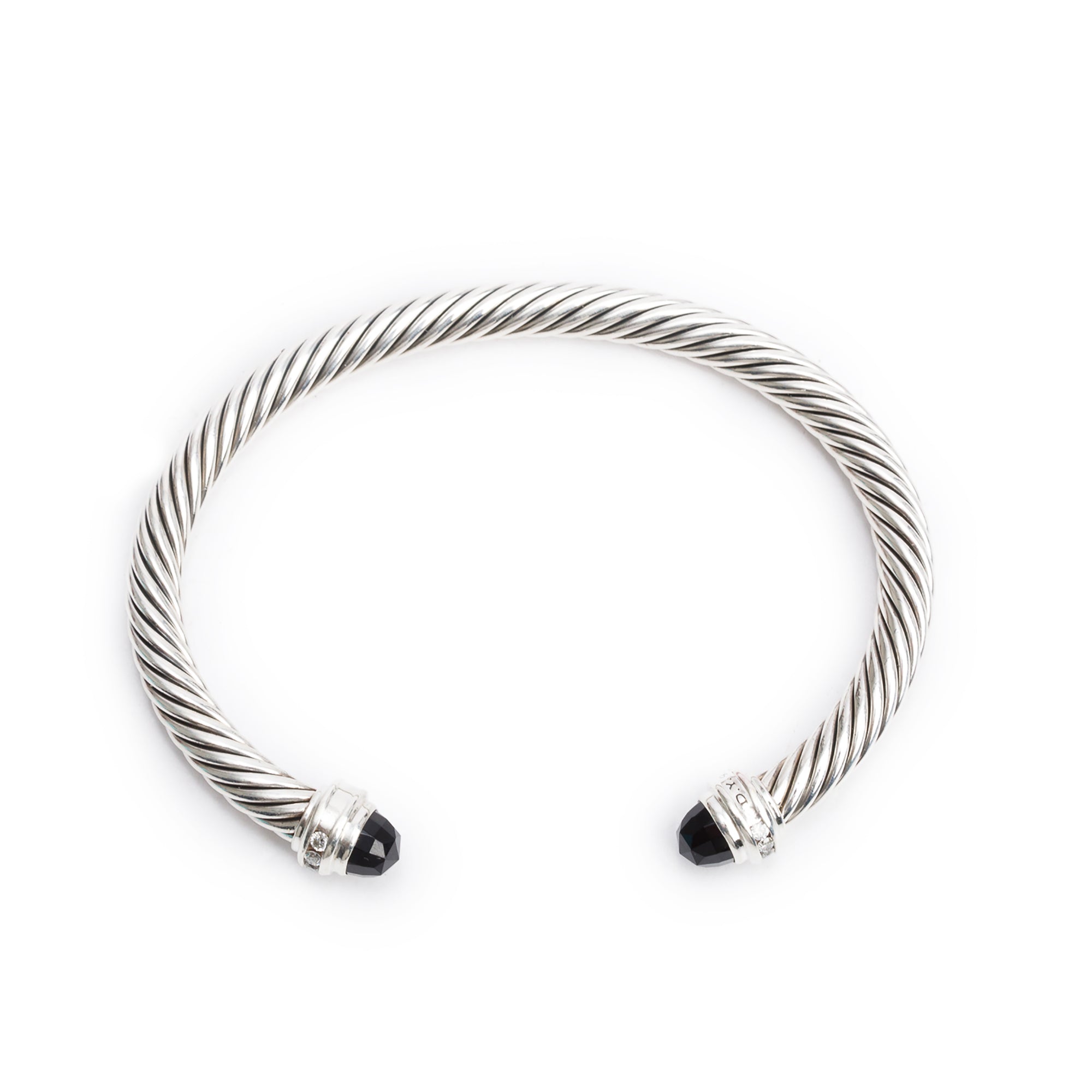 David Yurman Sterling Silver Onyx & Diamond 5 MM Cable Classics Bracelet w/ Box