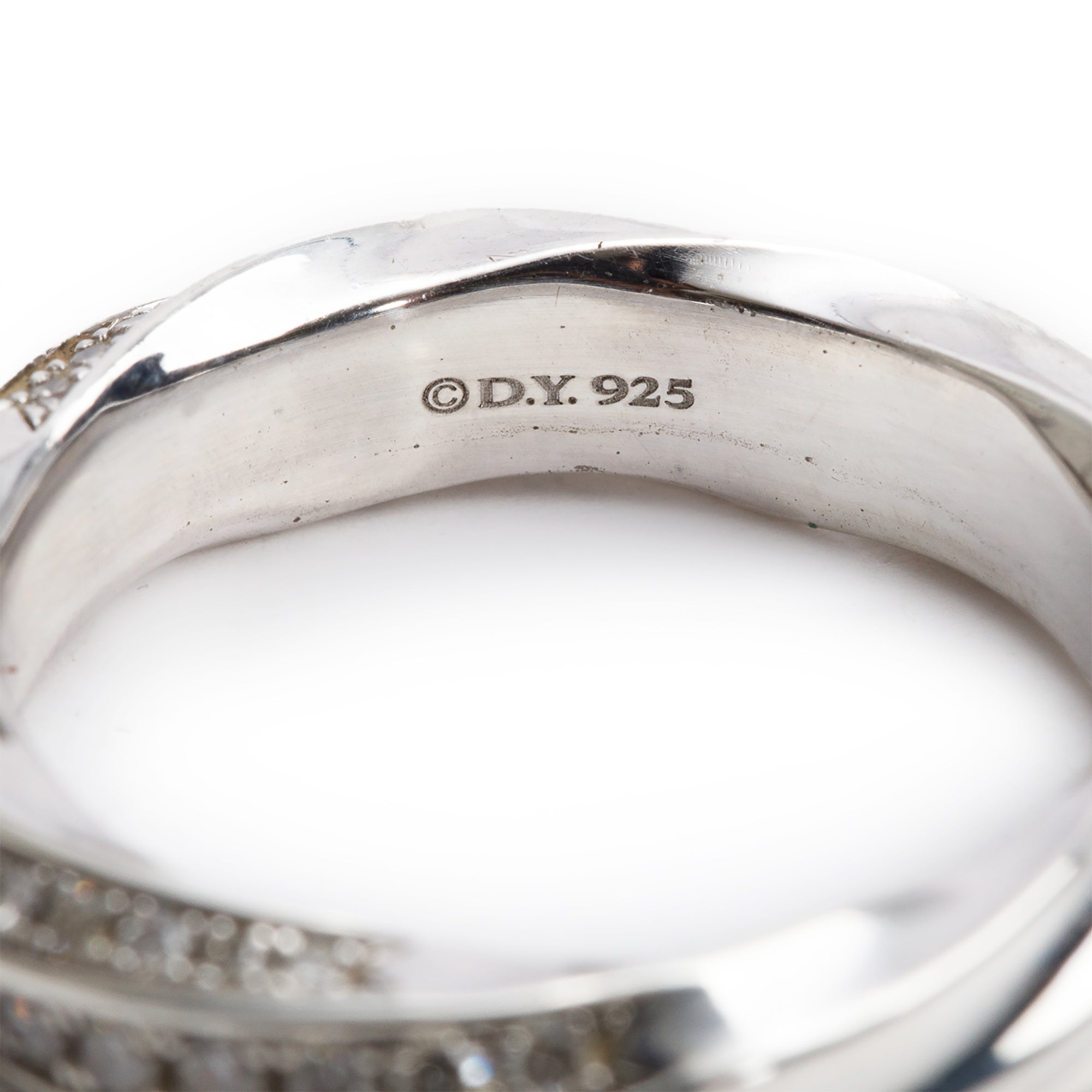 David Yurman Sterling Silver Diamond Cable Edge 5 MM Band Ring, Size 7.25