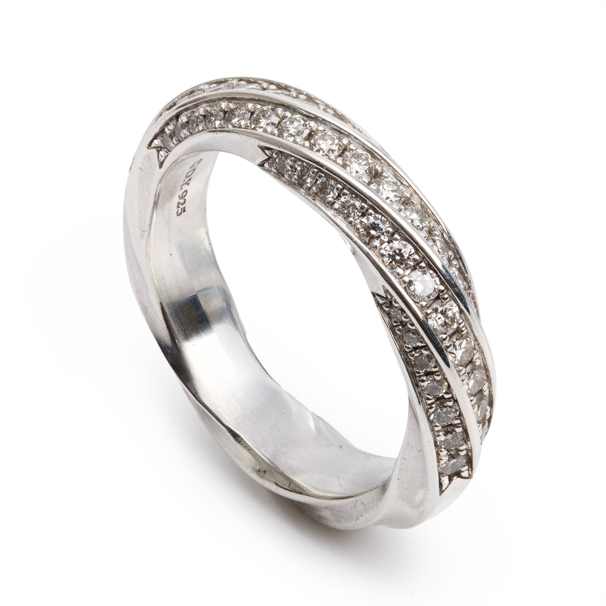 David Yurman Sterling Silver Diamond Cable Edge 5 MM Band Ring, Size 7.25