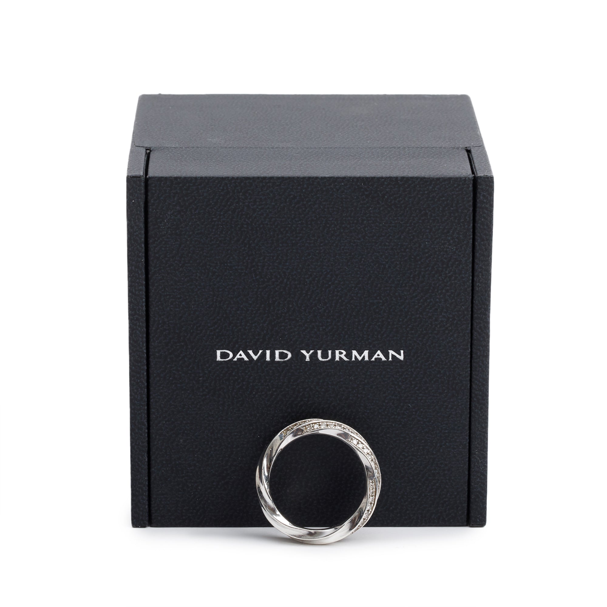 David Yurman Sterling Silver Diamond Cable Edge 5 MM Band Ring, Size 7.25