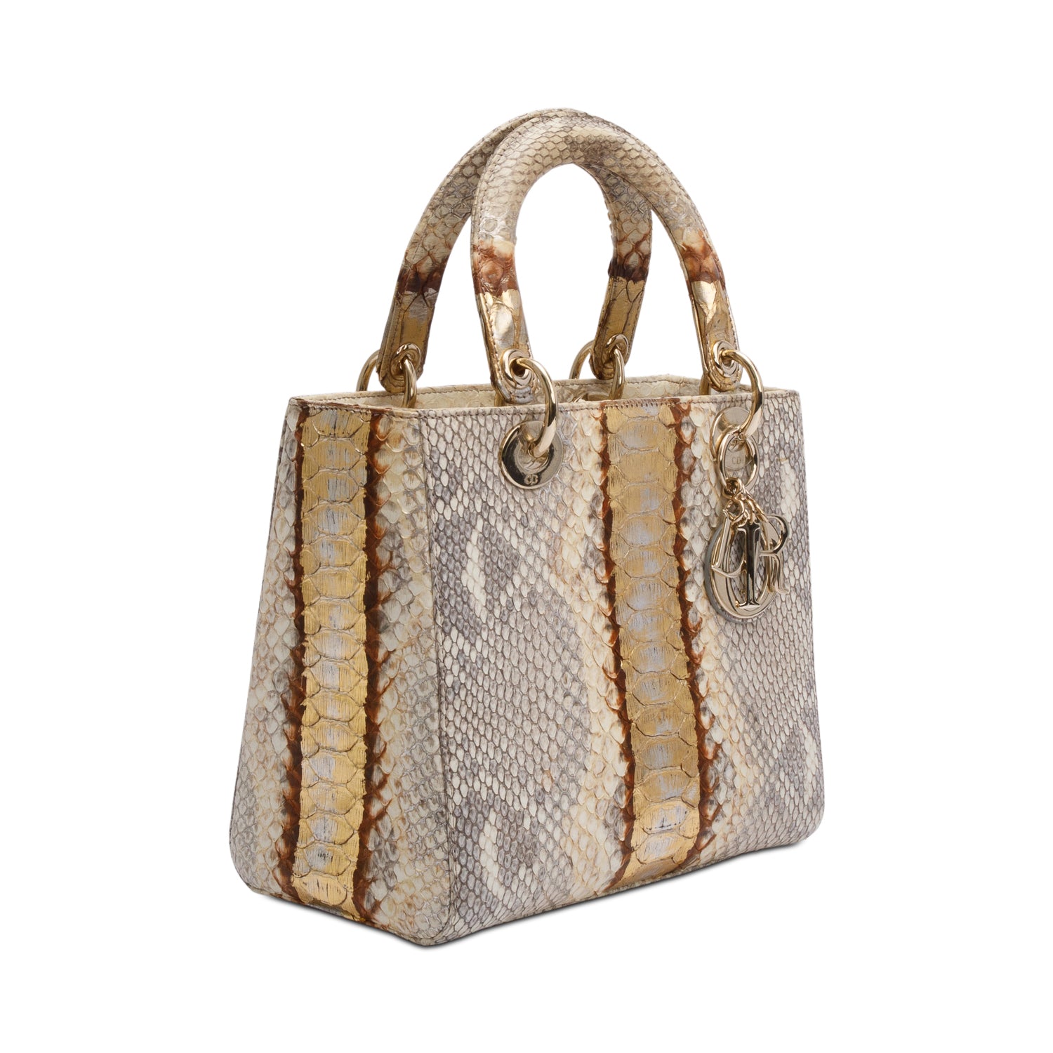 Christian Dior Gold Royal Python Medium Lady Dior Bag w/ Strap & Authenticity Card