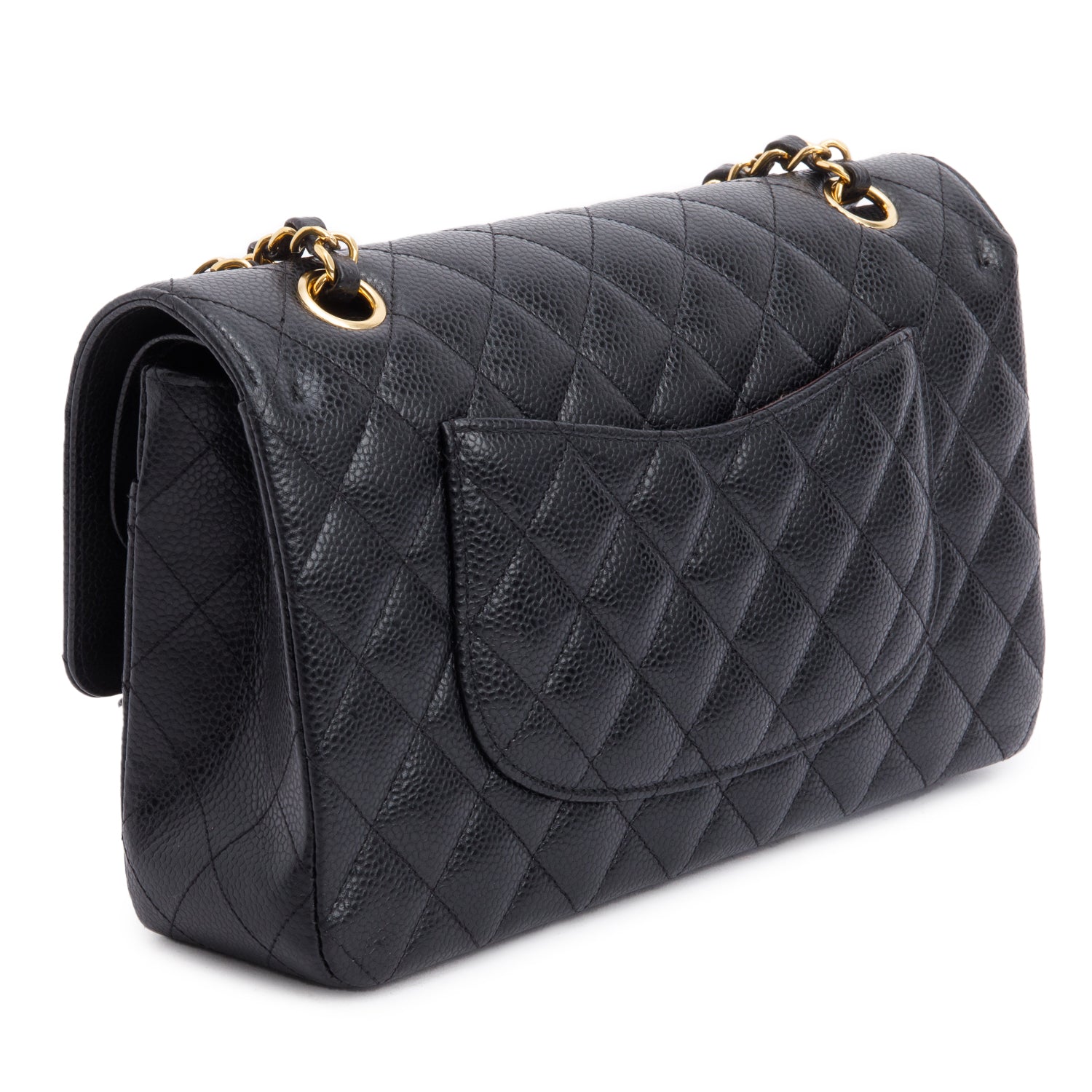 Chanel Black Quilted Caviar Leather Classic Medium Double Flap Bag w/ Box