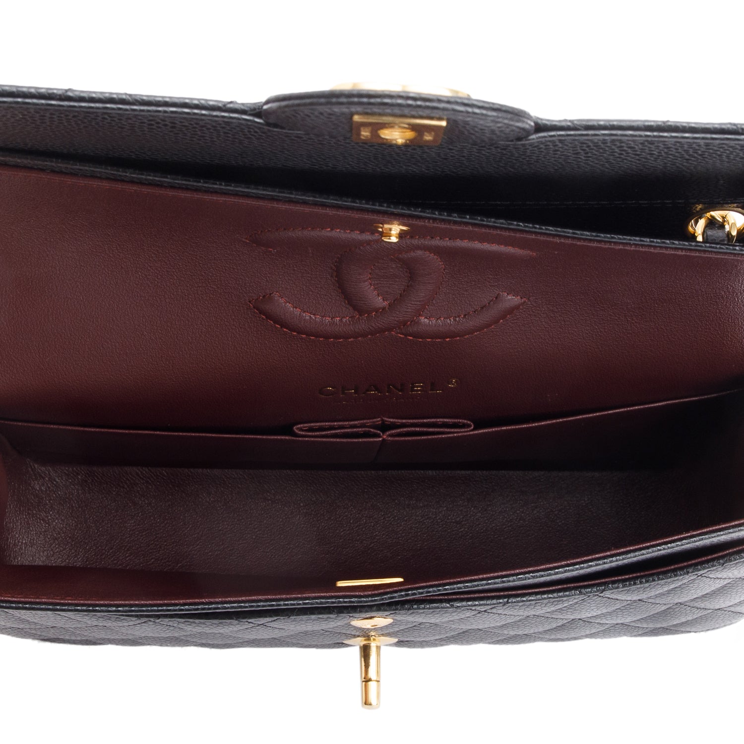 Chanel Black Quilted Caviar Leather Classic Medium Double Flap Bag w/ Box