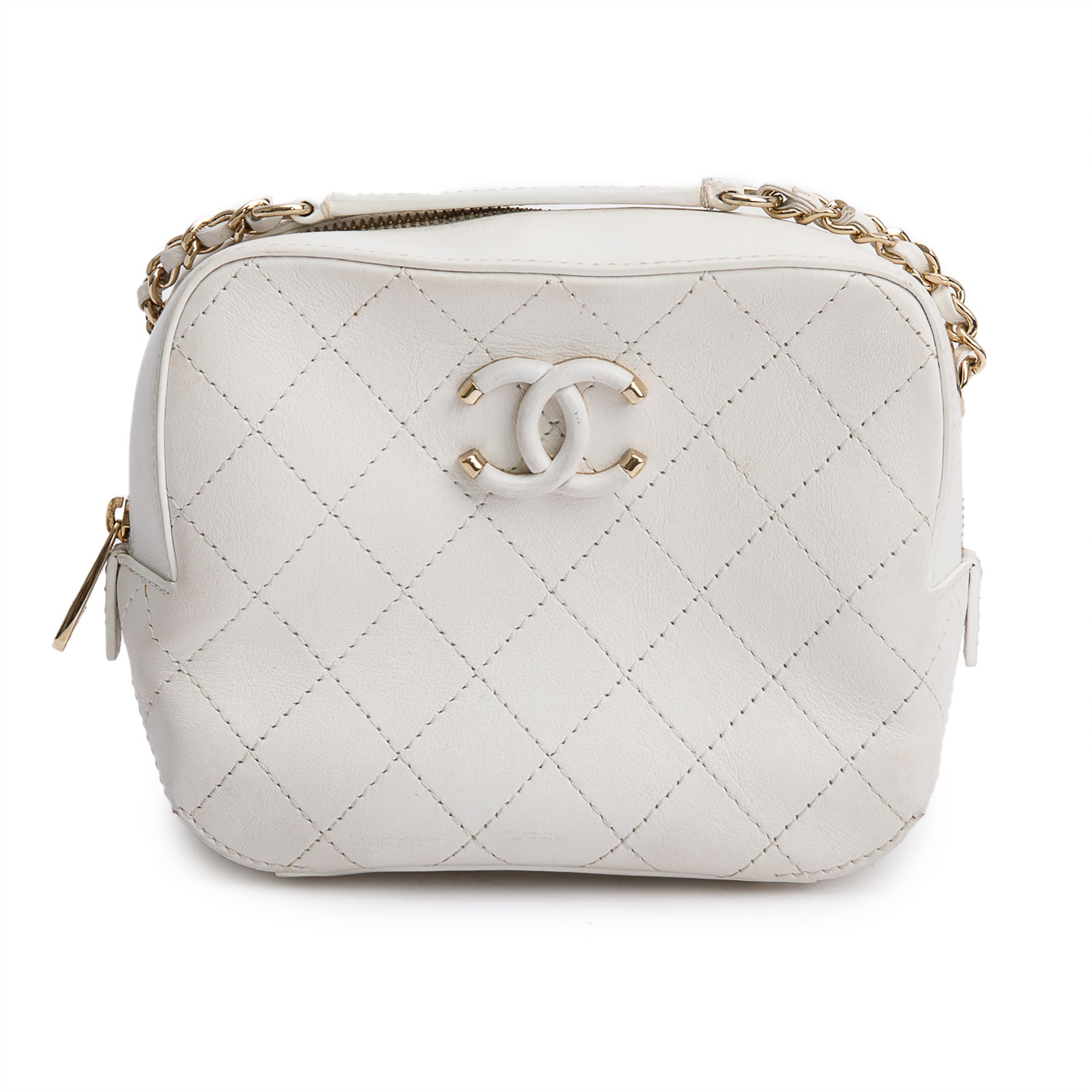 Chanel White Calfskin Leather Stitched Enamel CC Camera Bag