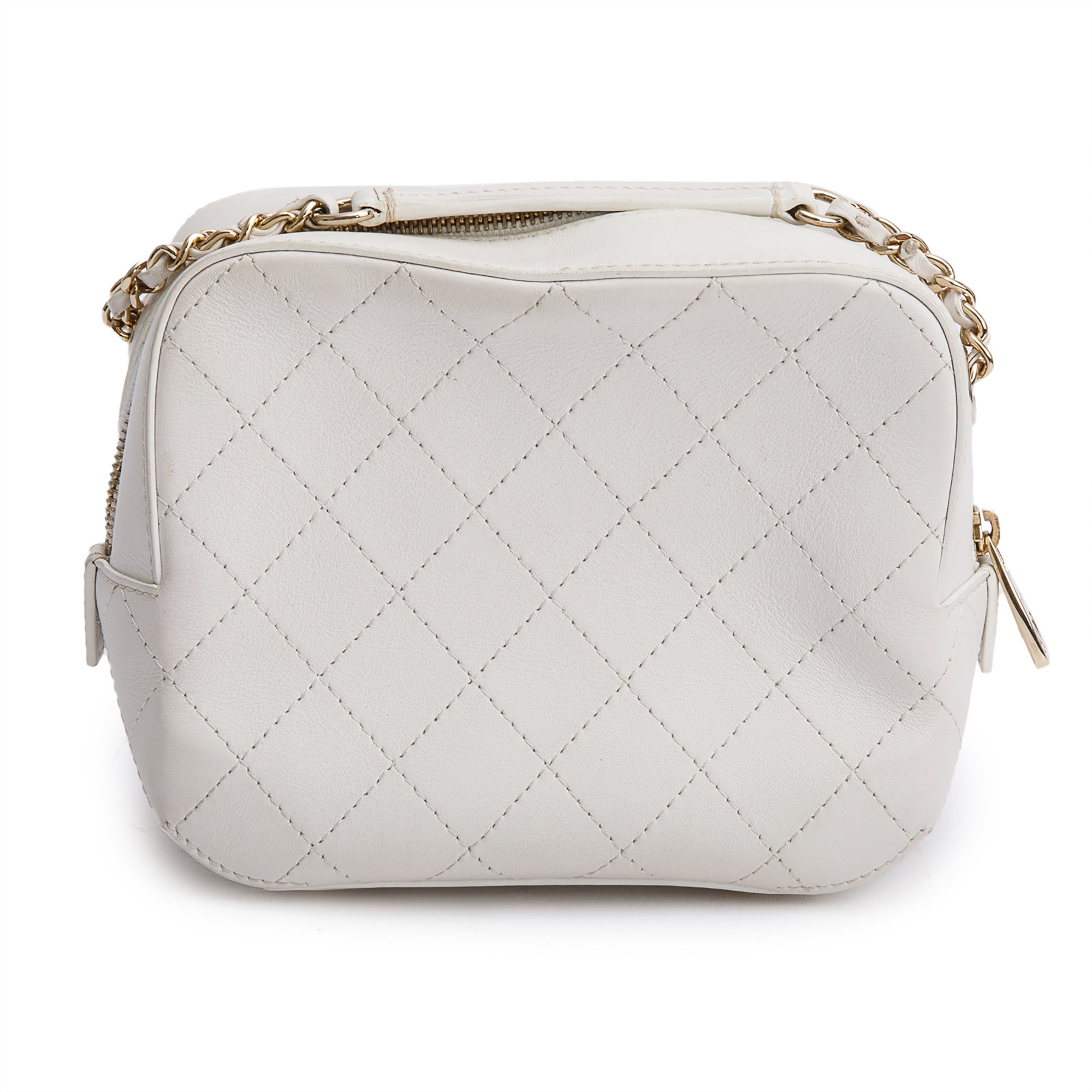 Chanel White Calfskin Leather Stitched Enamel CC Camera Bag