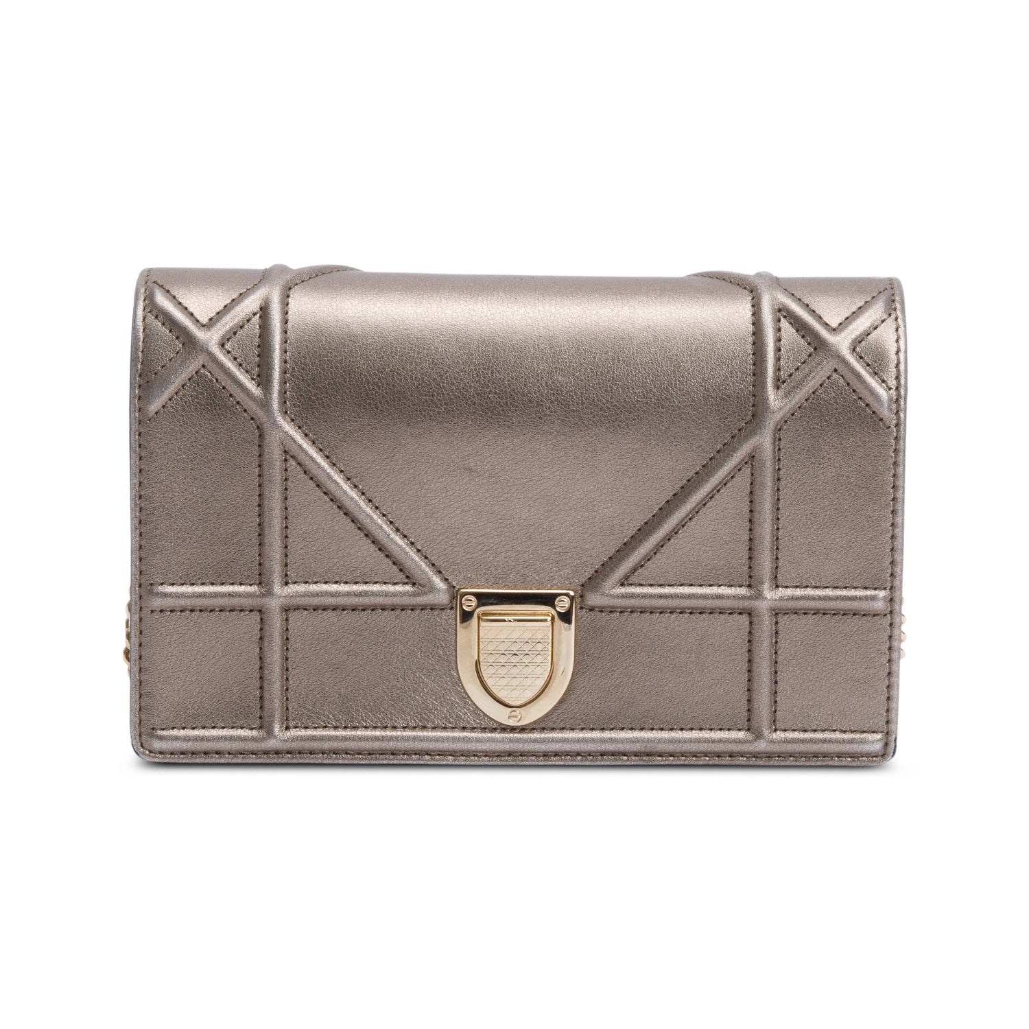 Christian Dior Metallic Gold Diorama Wallet on Chain w/ Box