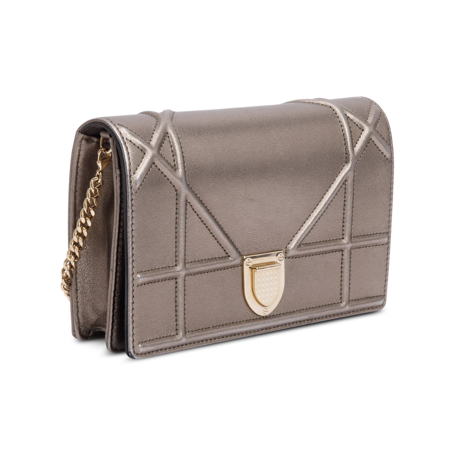 Christian Dior Metallic Gold Diorama Wallet on Chain w/ Box