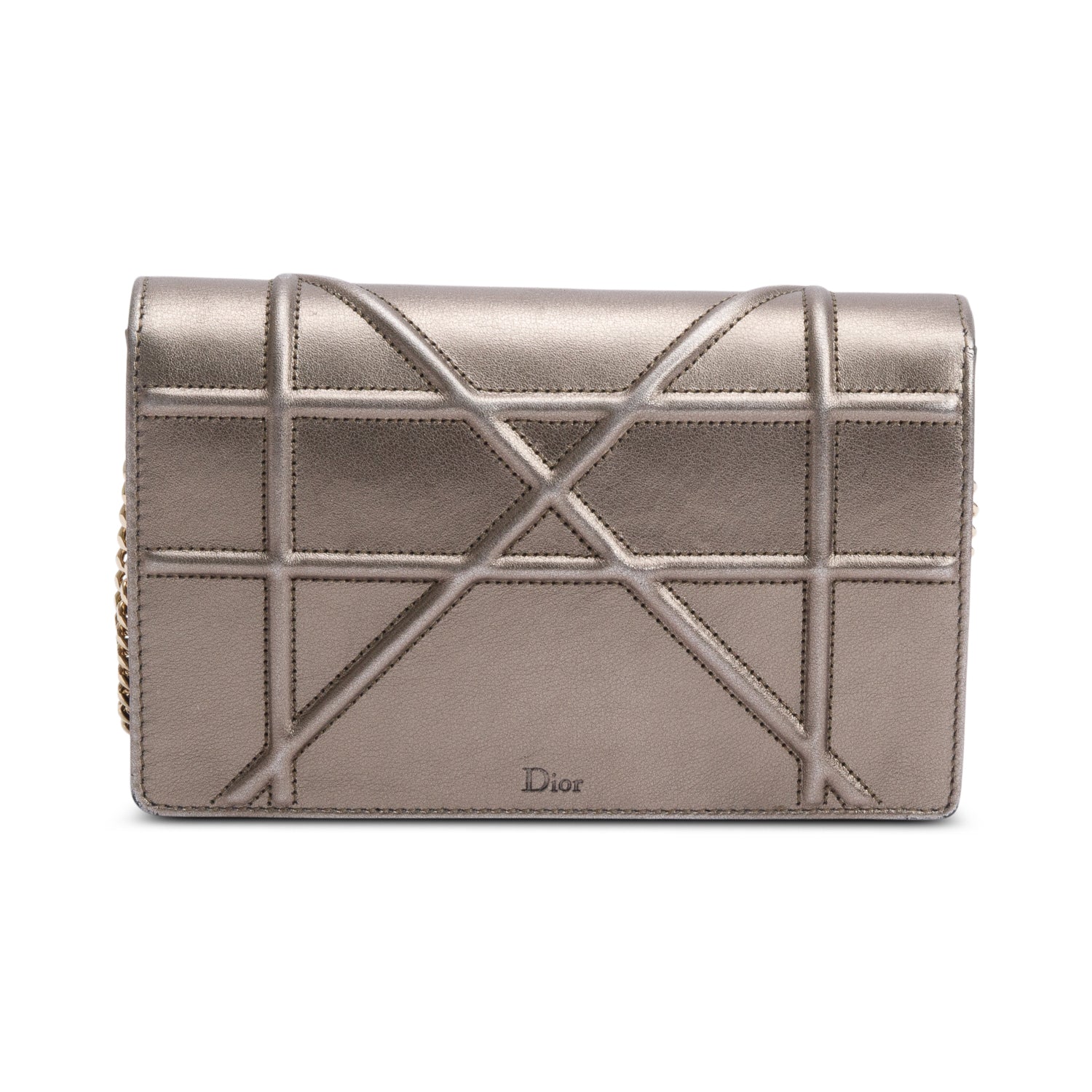 Christian Dior Metallic Gold Diorama Wallet on Chain w/ Box