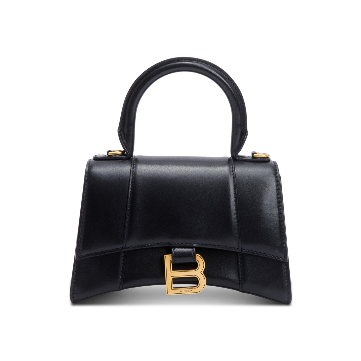 Balenciaga Black Leather XS Hourglass Top Handle Bag w/ Strap