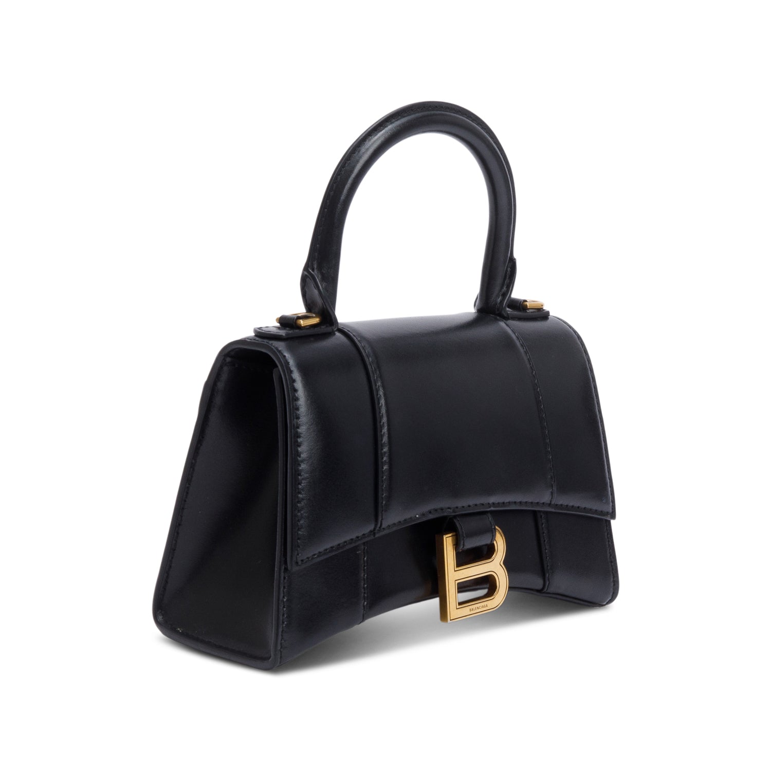 Balenciaga Black Leather XS Hourglass Top Handle Bag w/ Strap