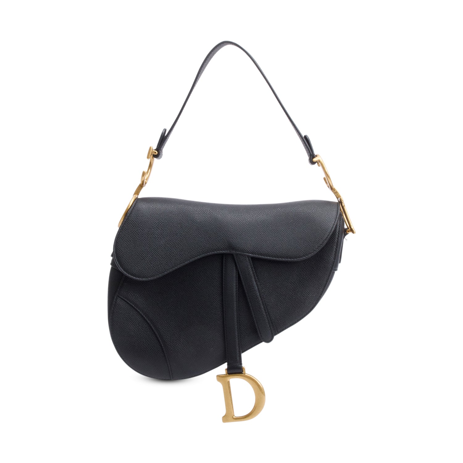 Christian Dior 2020 Black Grained Calfskin Leather Saddle Bag w/ Authenticity Card