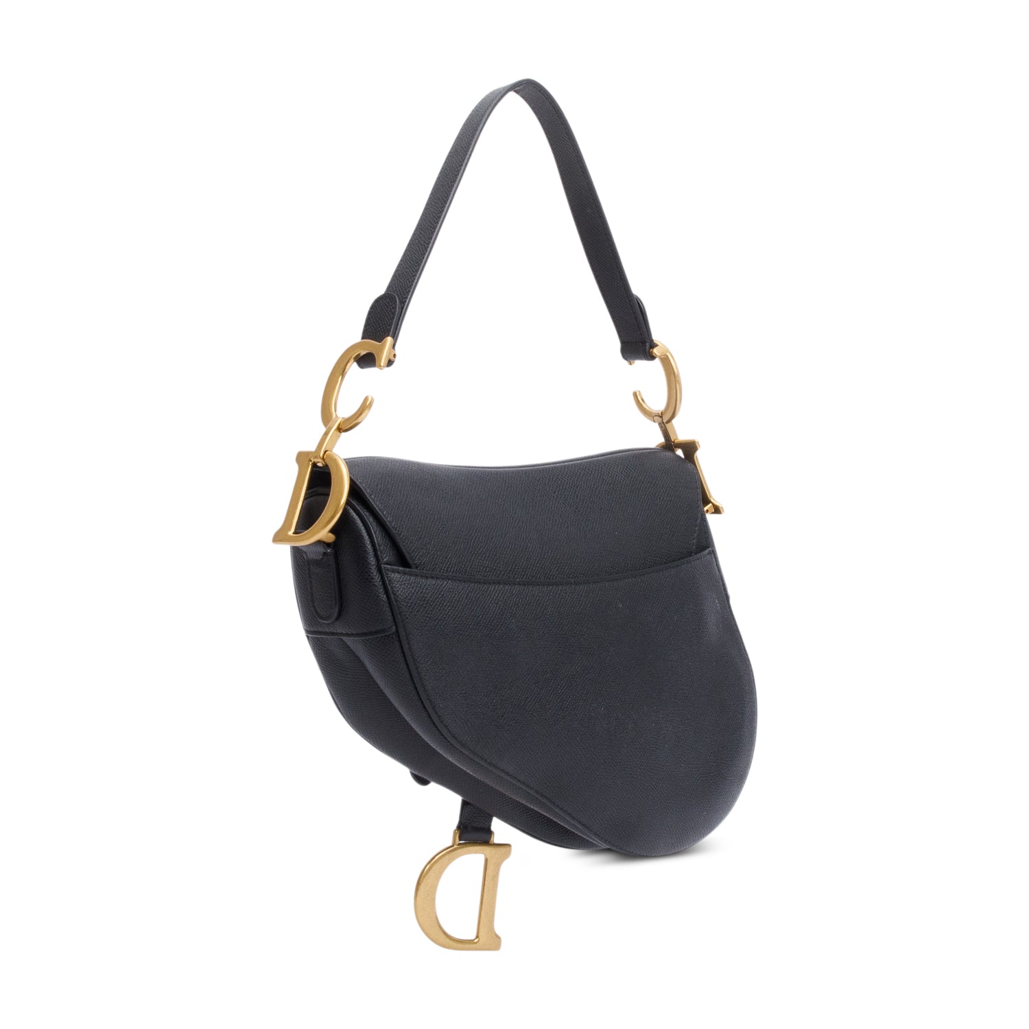 Christian Dior 2020 Black Grained Calfskin Leather Saddle Bag w/ Authenticity Card