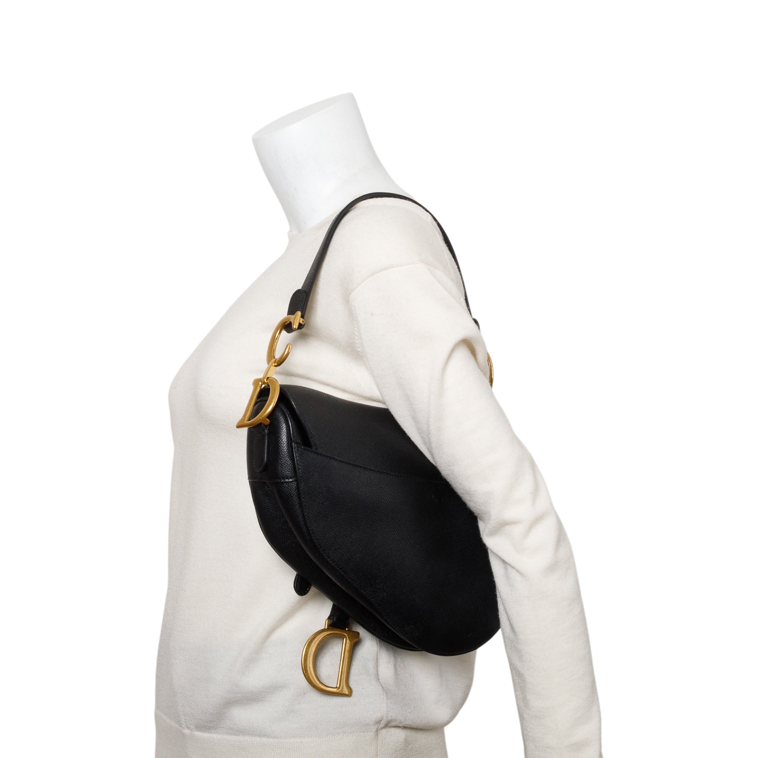 Christian Dior 2020 Black Grained Calfskin Leather Saddle Bag w/ Authenticity Card