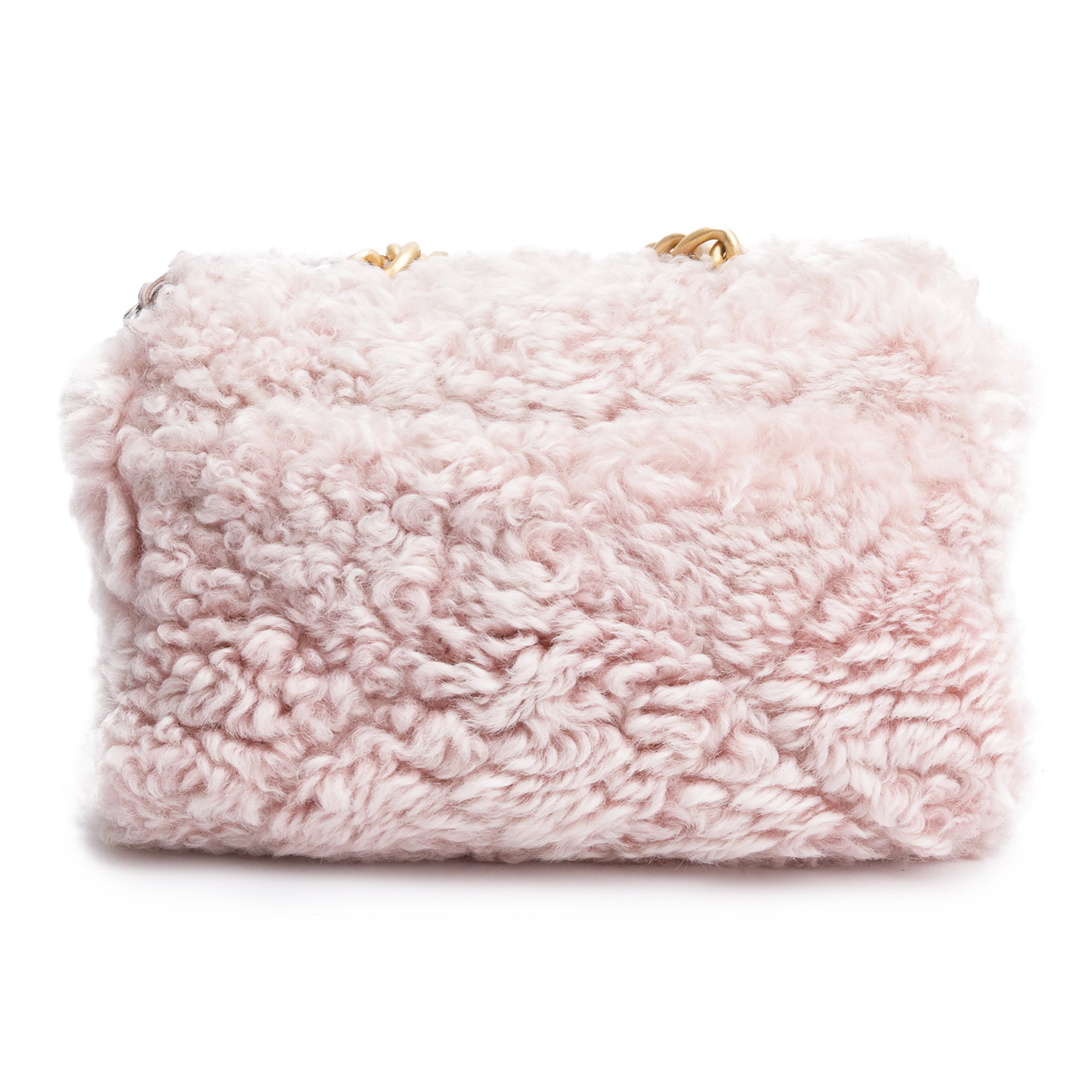 Chanel 2020 Pink Shearling Medium 19 Flap Bag w/ Authenticity Card