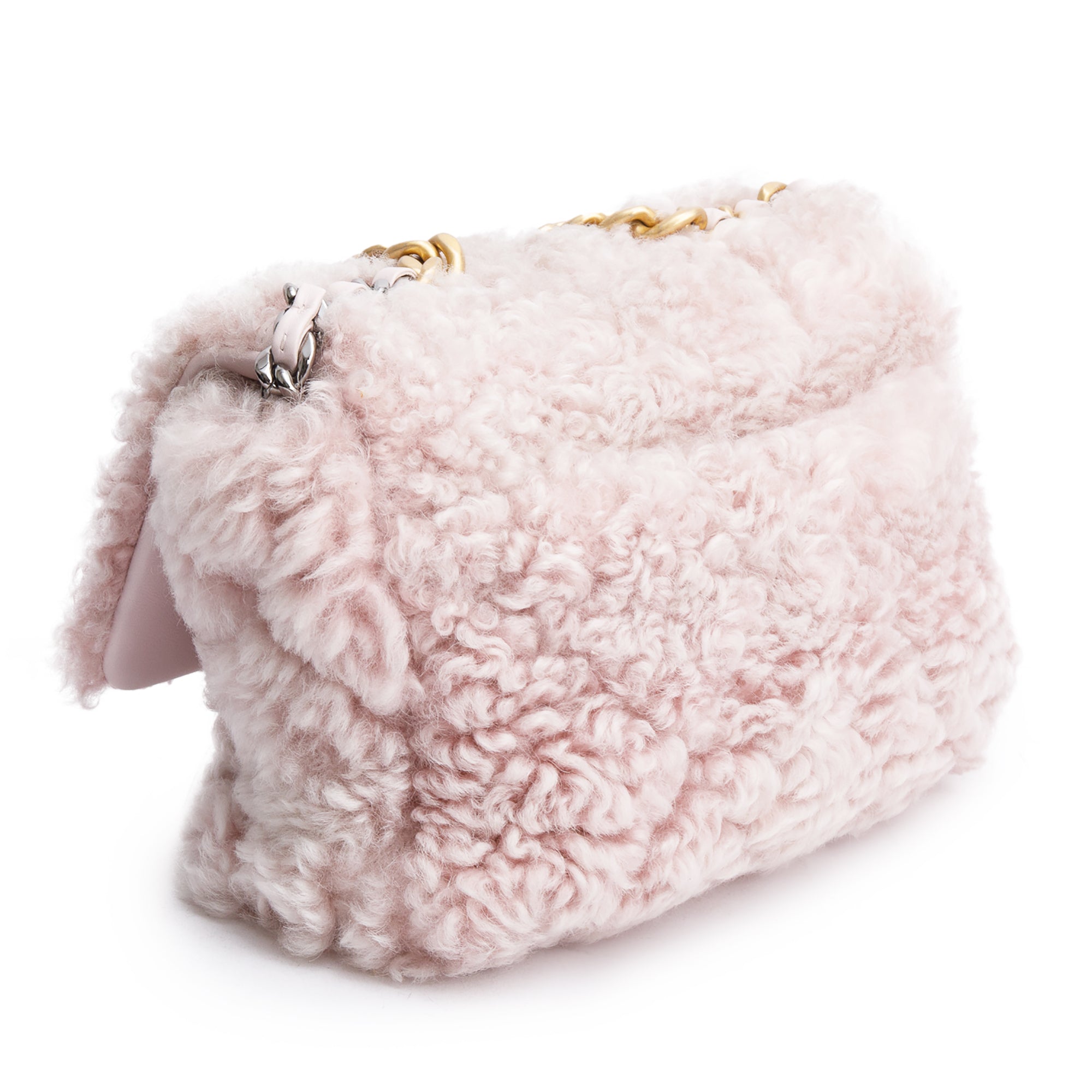 Chanel 2020 Pink Shearling Medium 19 Flap Bag w/ Authenticity Card