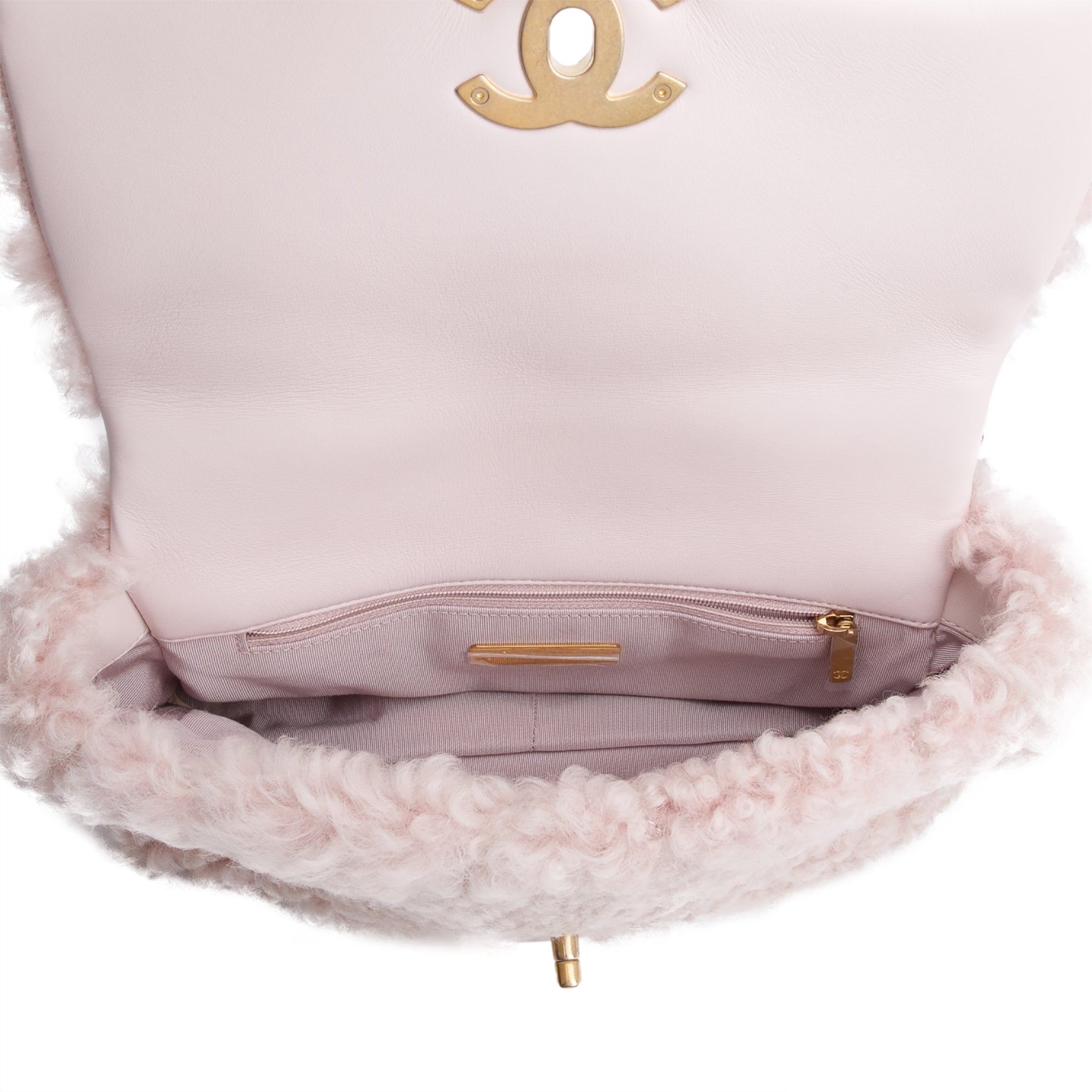 Chanel 2020 Pink Shearling Medium 19 Flap Bag w/ Authenticity Card