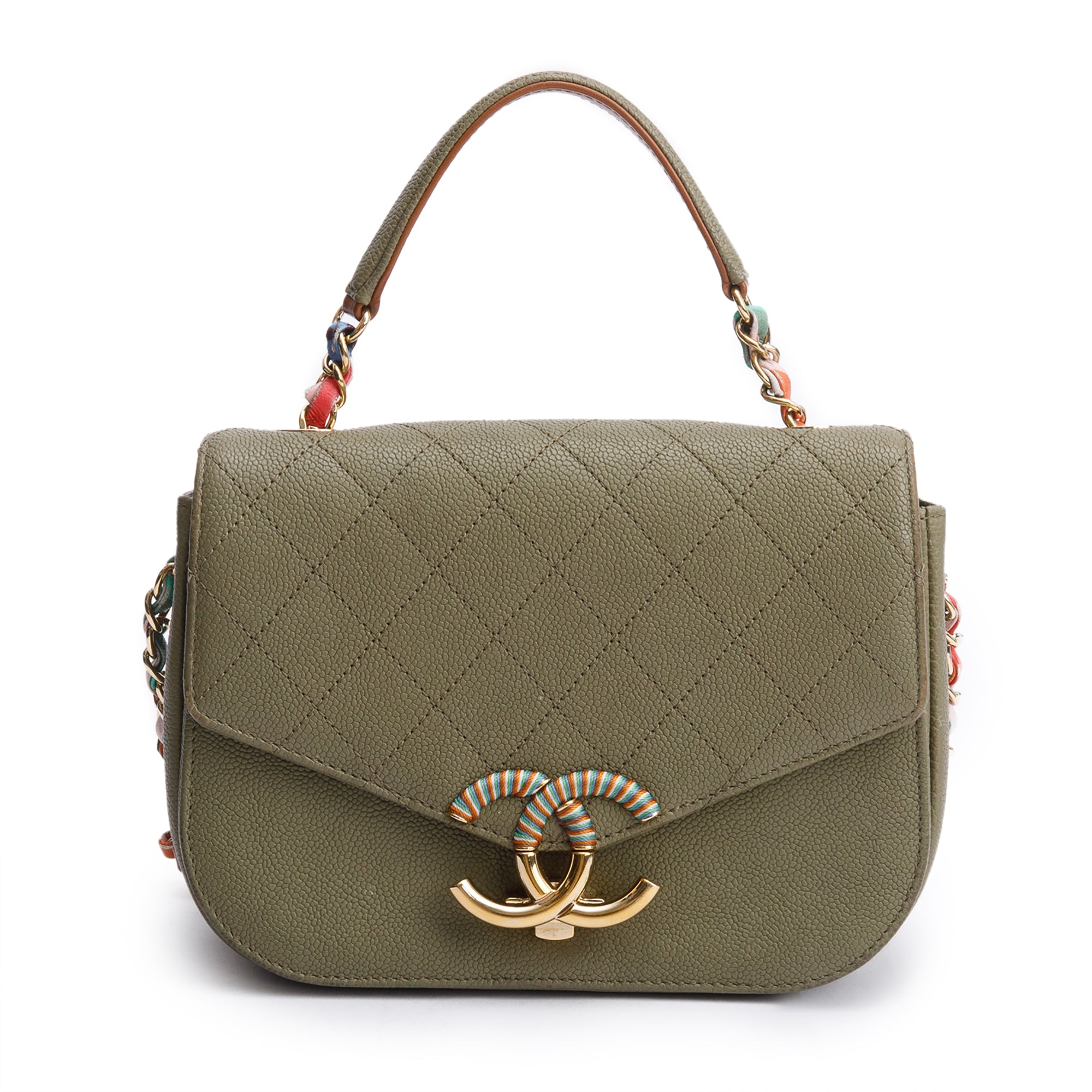 Chanel Green Caviar Paris-Cuba Thread Around Flap Bag w/ Authenticity Card