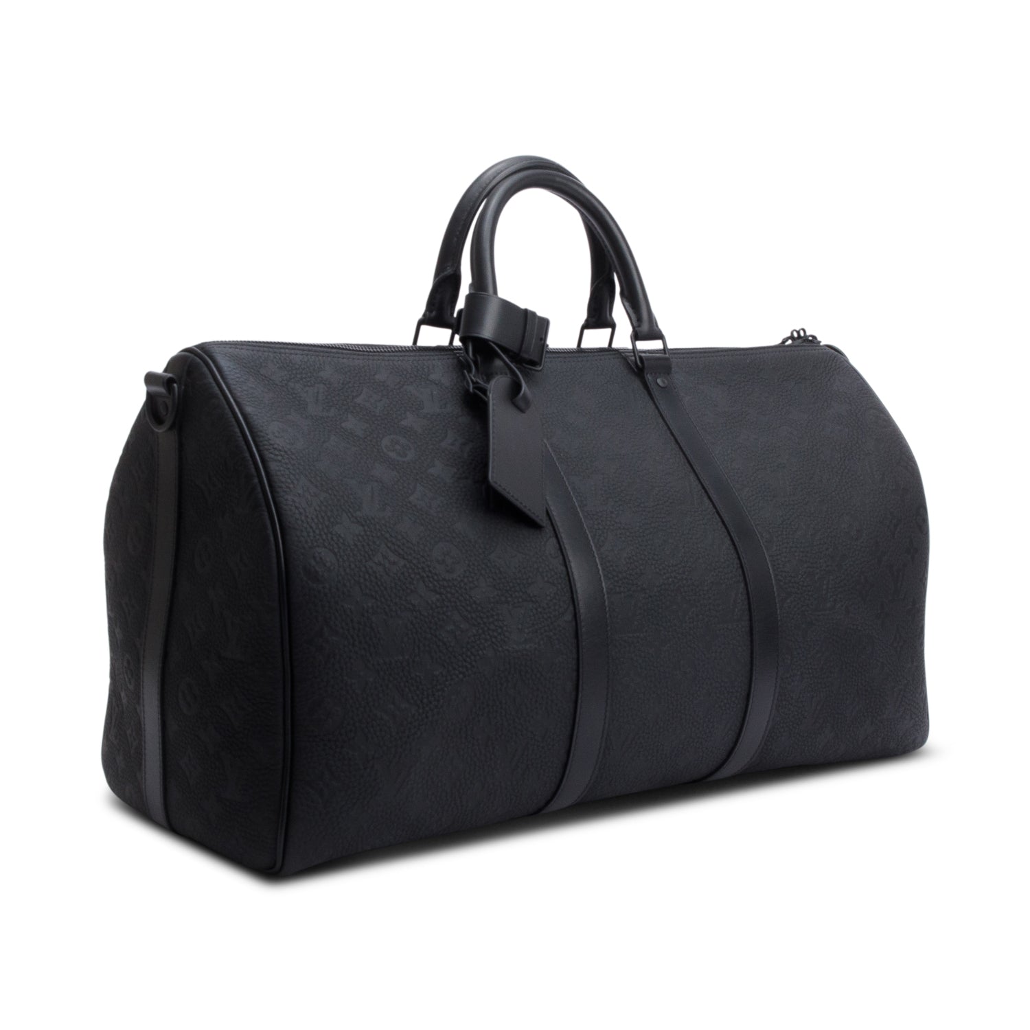 Louis Vuitton Black Monogram Taurillon Embossed Leather Keepall Bandouliere 50 w/ Strap