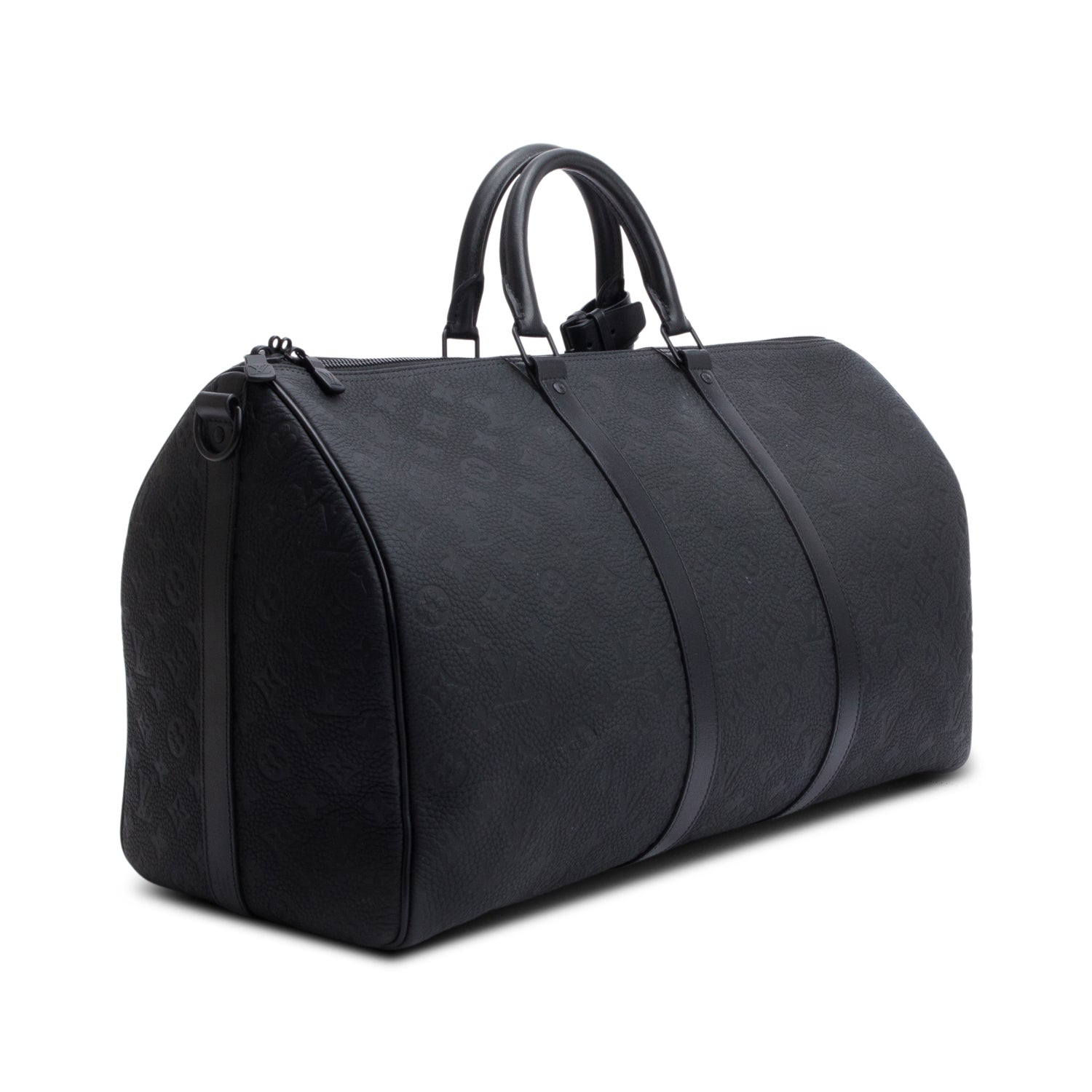Louis Vuitton Black Monogram Taurillon Embossed Leather Keepall Bandouliere 50 w/ Strap