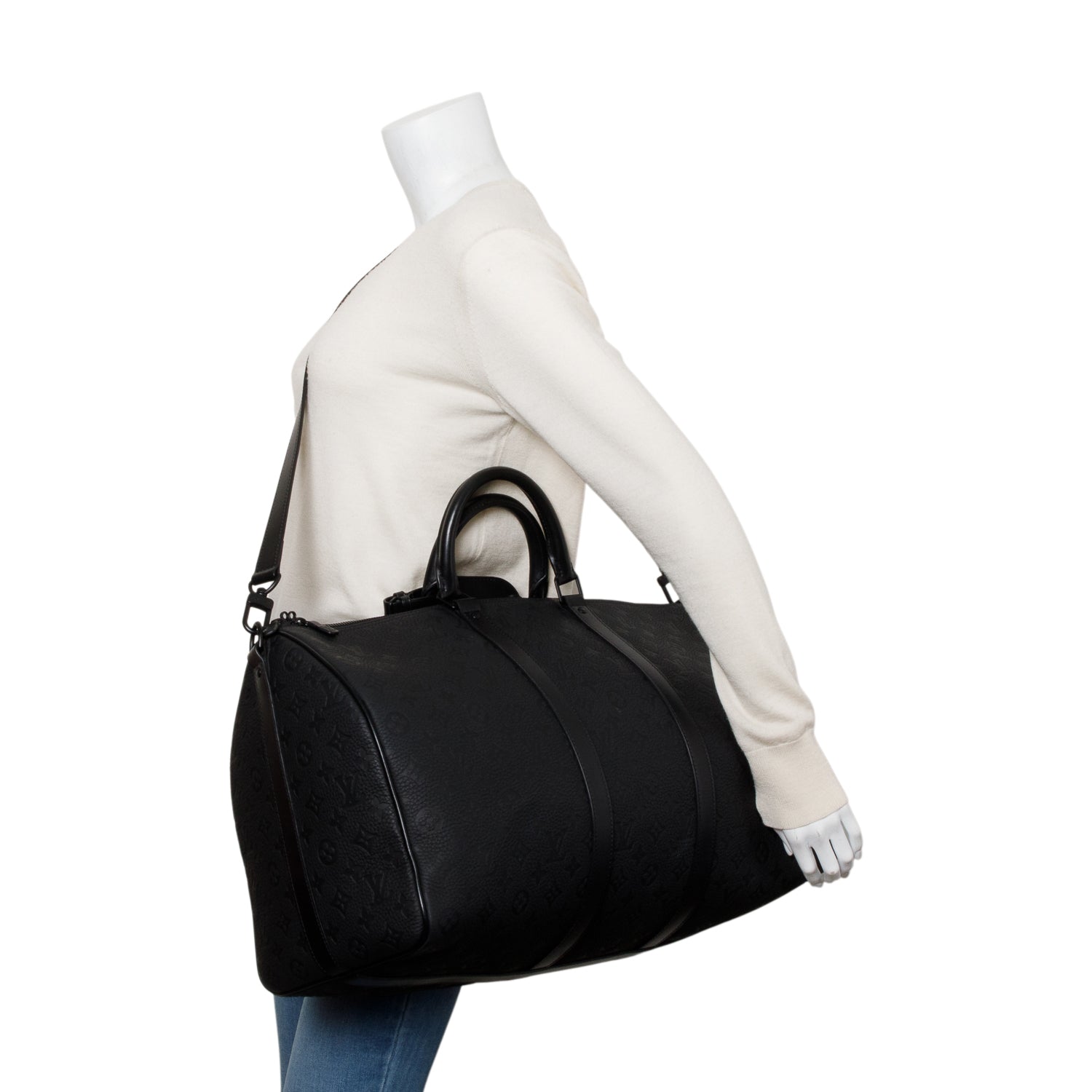 Louis Vuitton Black Monogram Taurillon Embossed Leather Keepall Bandouliere 50 w/ Strap