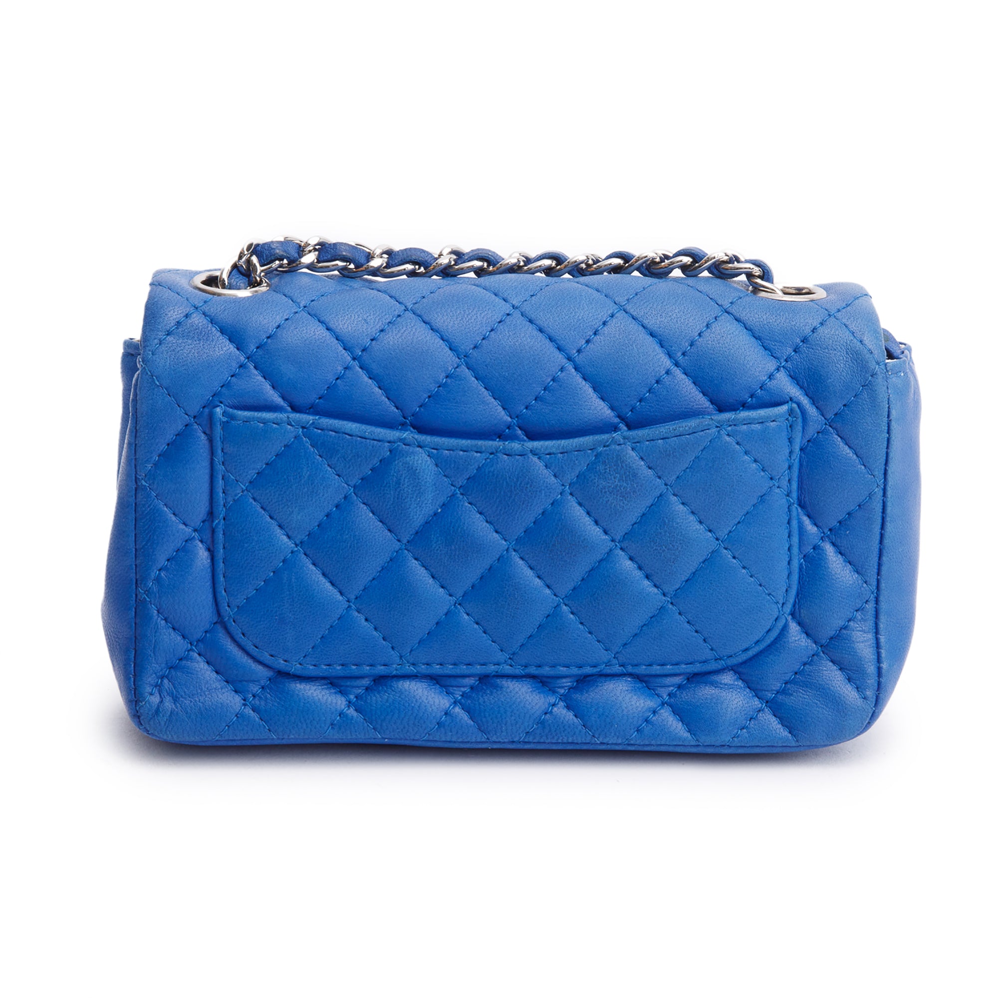 Chanel Vintage Blue Lambskin Leather Classic Extra Mini Rectangular Flap Bag