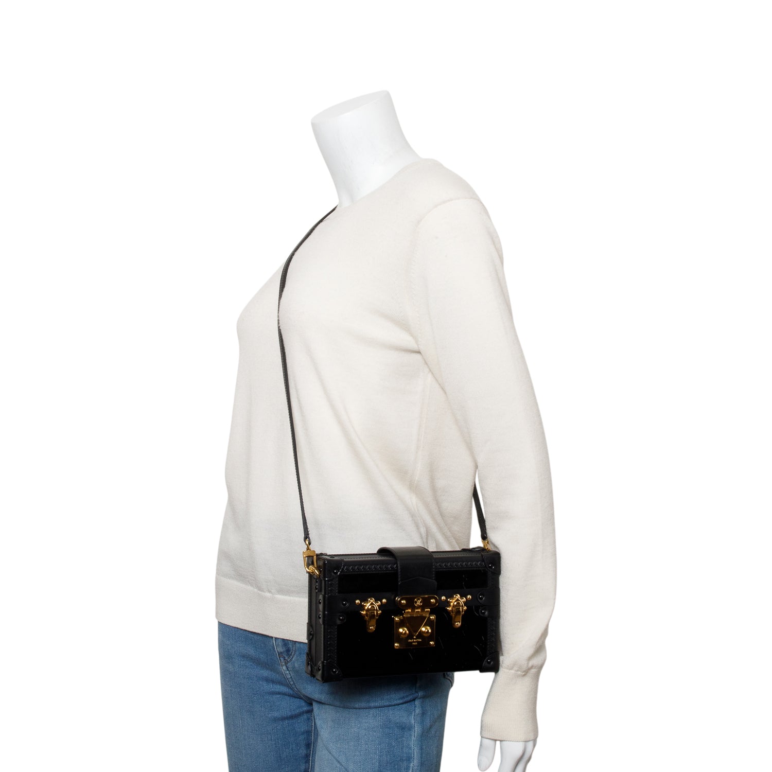 Louis Vuitton Black Monogram Vernis Petite Malle Bag w/ Strap