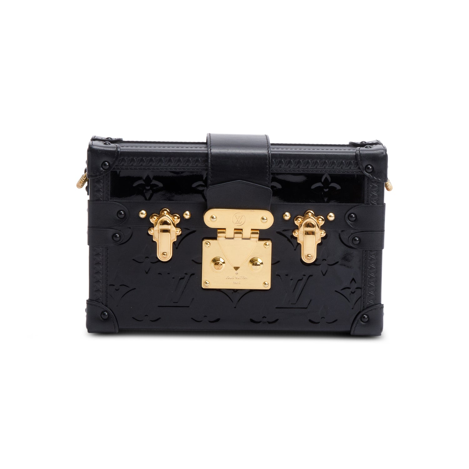 Louis Vuitton Black Monogram Vernis Petite Malle Bag w/ Strap