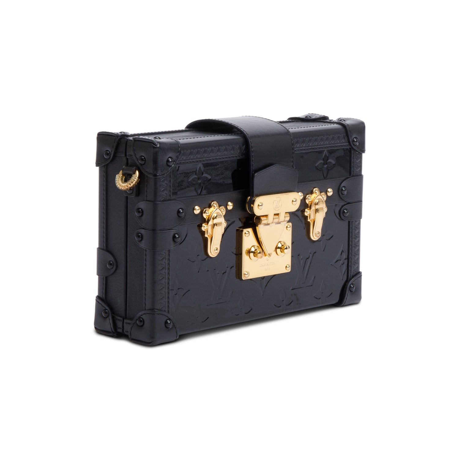 Louis Vuitton Black Monogram Vernis Petite Malle Bag w/ Strap