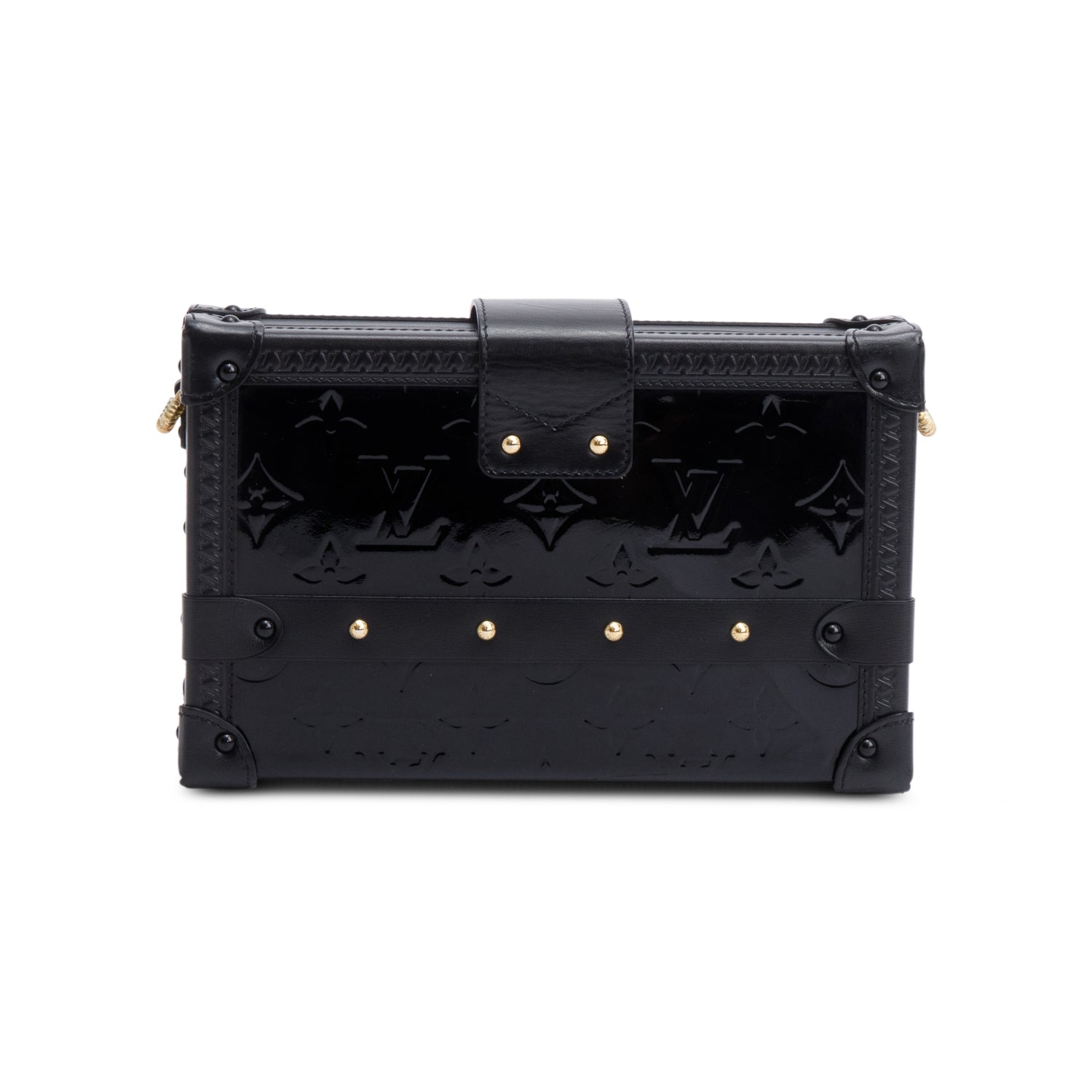 Louis Vuitton Black Monogram Vernis Petite Malle Bag w/ Strap