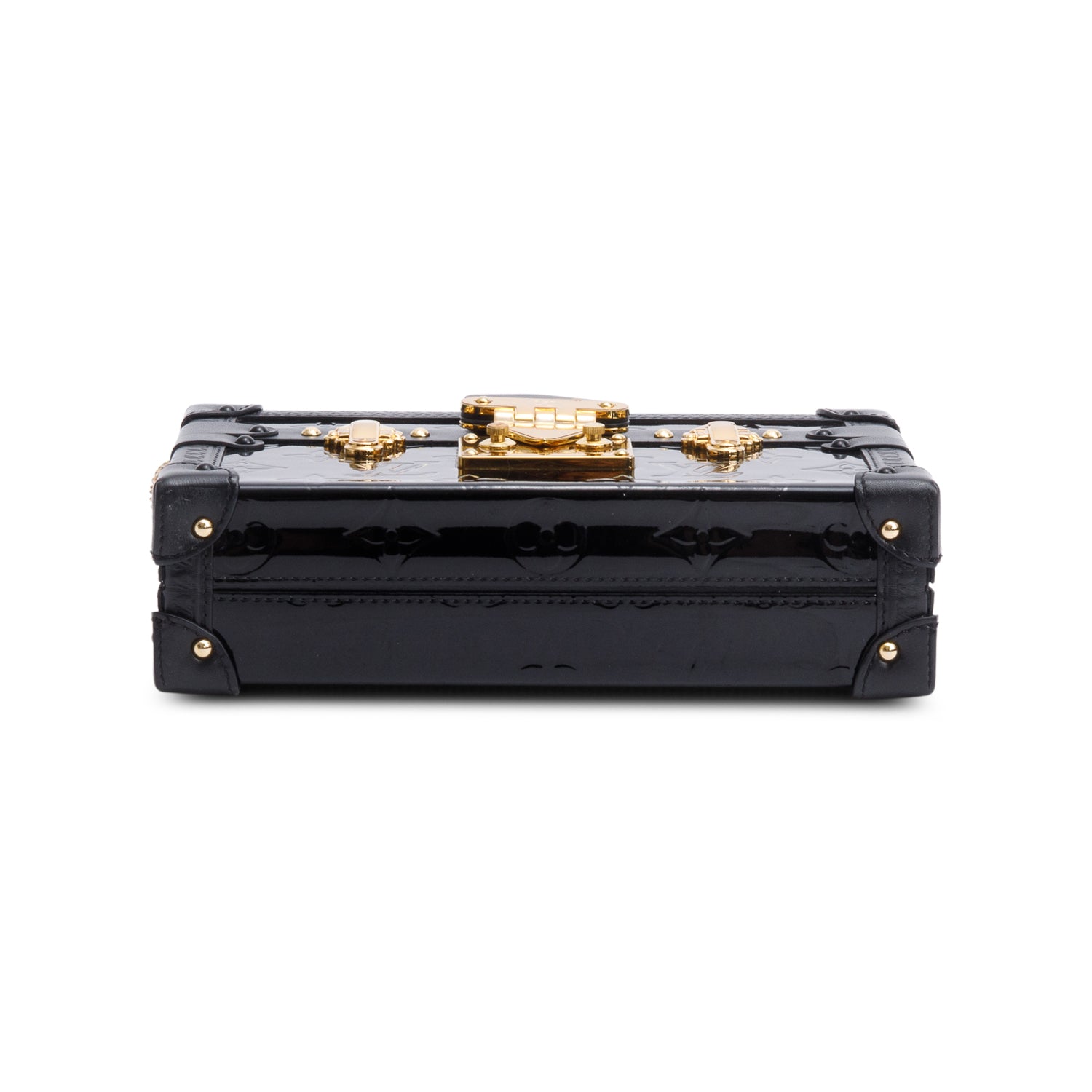 Louis Vuitton Black Monogram Vernis Petite Malle Bag w/ Strap