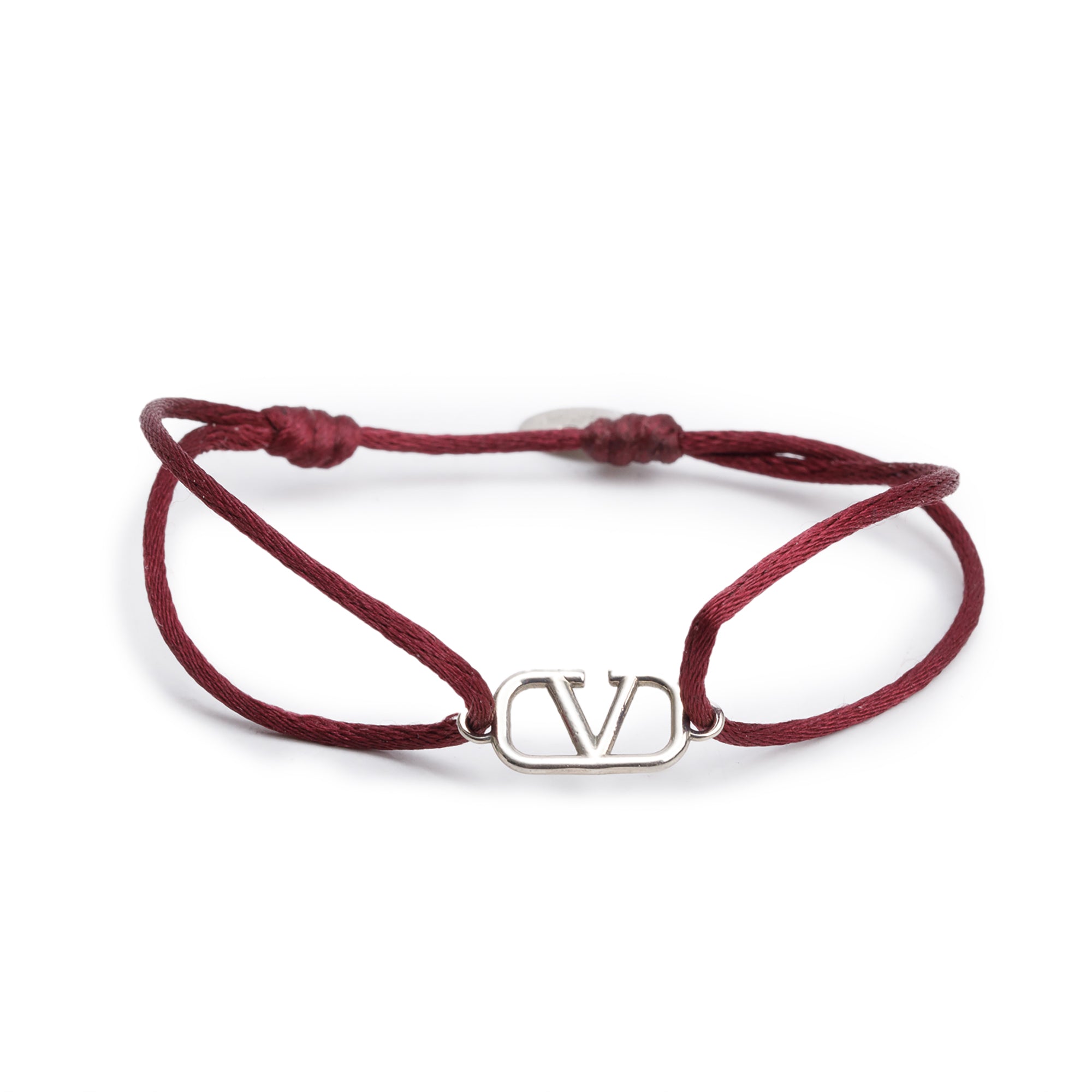 Valentino Burgundy Cotton Palladium Plated Vlogo Signature Wrap Bracelet w/ Box