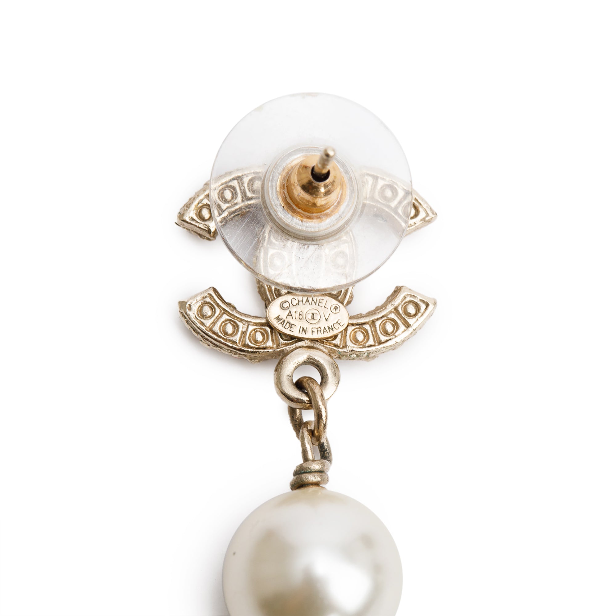 Chanel Gold-Plated Faux Pearl & Strass CC Drop Earrings