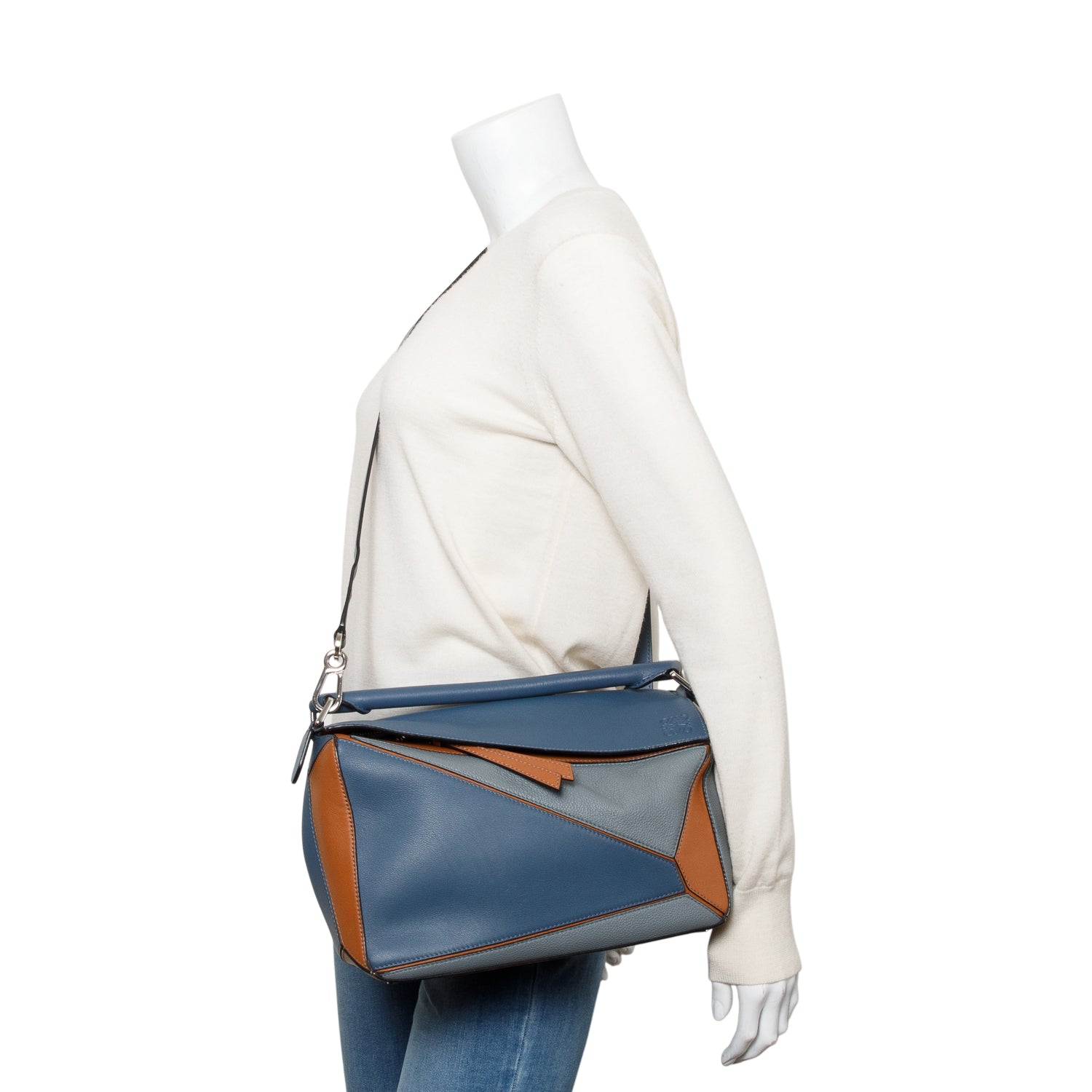 Loewe Tricolor Calfskin Leather Medium Puzzle Bag w/ Strap