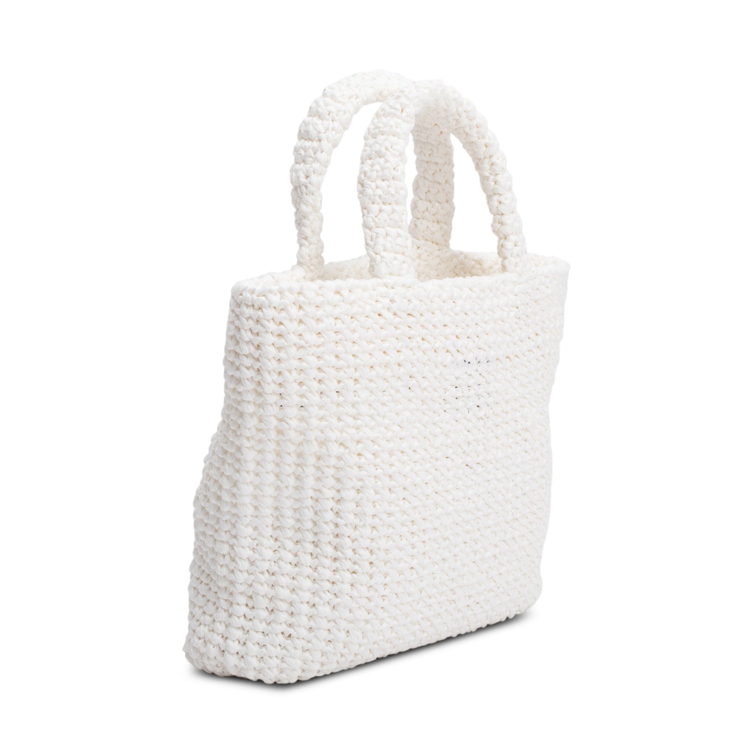 Prada White Crochet Raffia Small Logo Tote