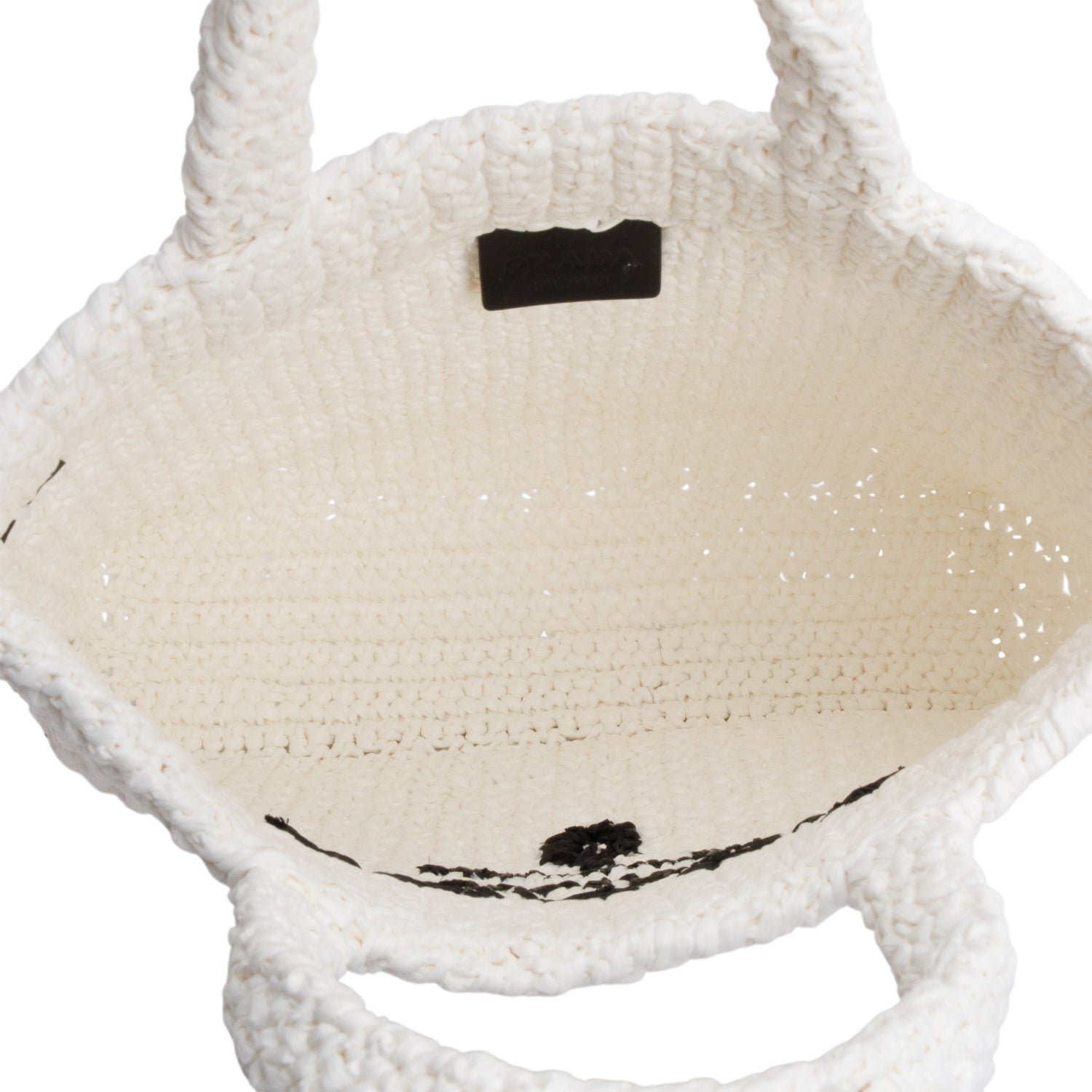 Prada White Crochet Raffia Small Logo Tote