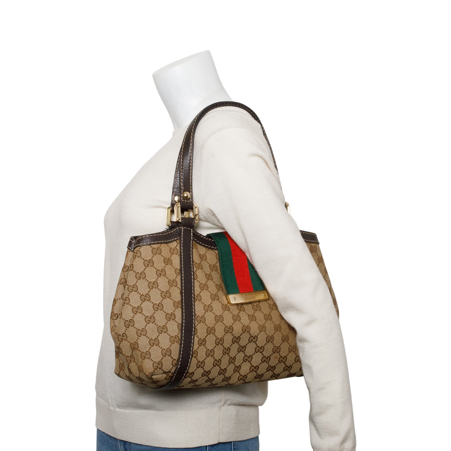 Gucci Beige GG Canvas Web Sherry Hobo Bag
