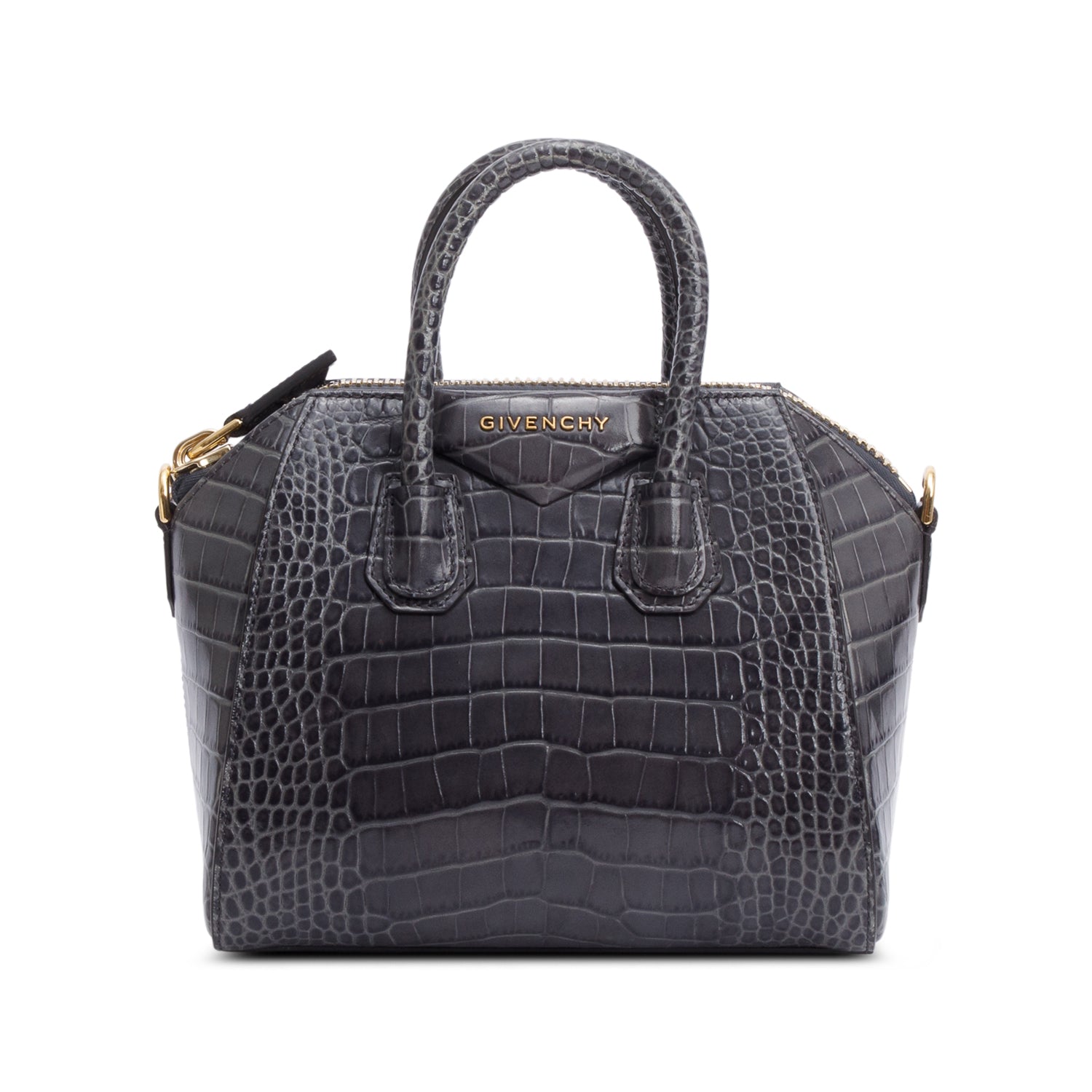 Givenchy Grey Croc Embossed Leather Mini Antigona Bag w/ Strap