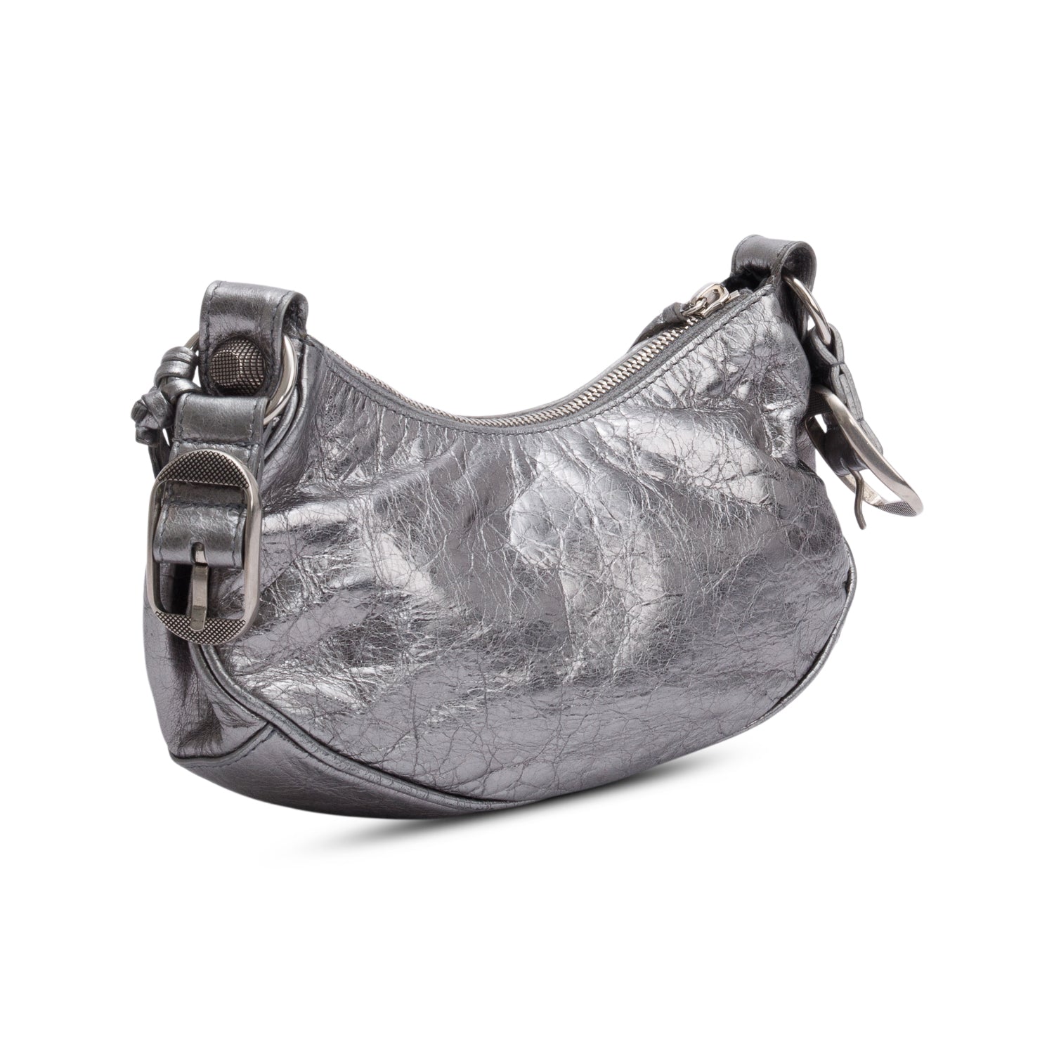 Balenciaga Metallic Silver Calfskin Le Cagole XS Shoulder Bag