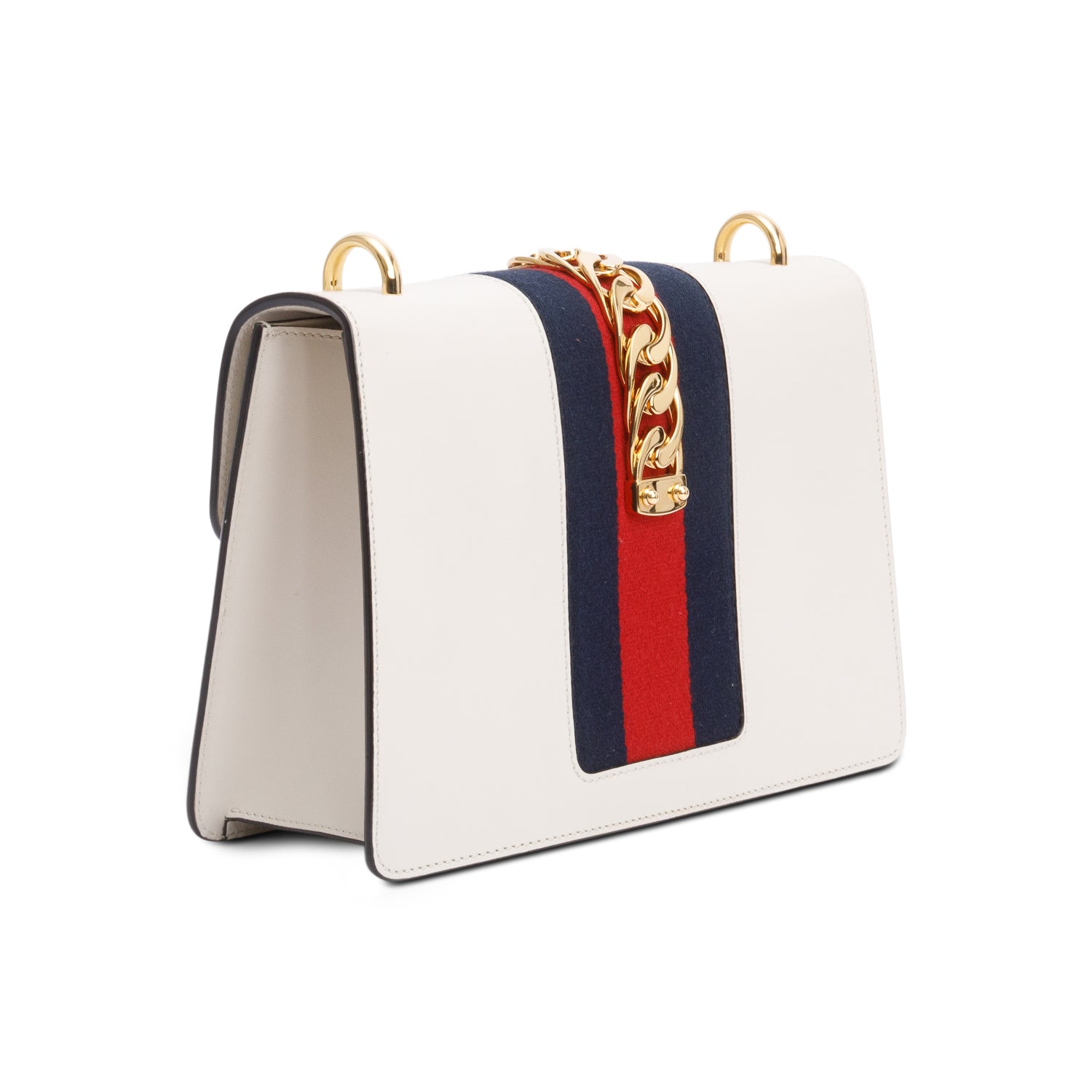 Gucci White Calfskin Leather Small Sylvie Handle Bag w/ Straps