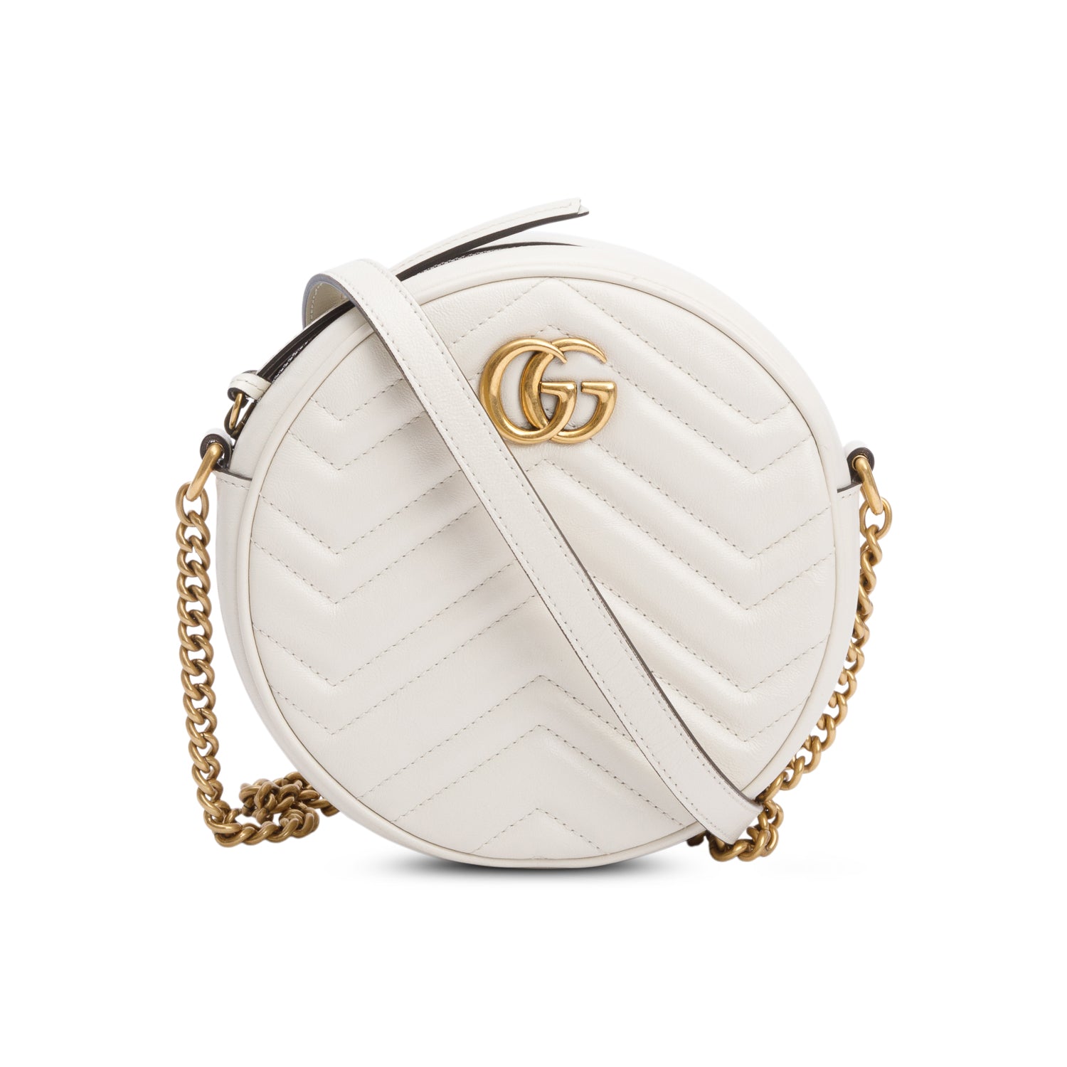 Gucci White GG Marmont Matelasse Leather Mini Round Shoulder Bag
