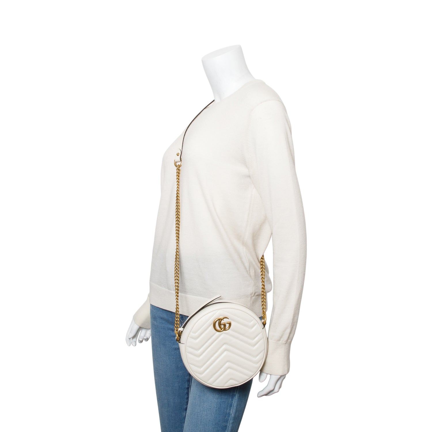 Gucci White GG Marmont Matelasse Leather Mini Round Shoulder Bag