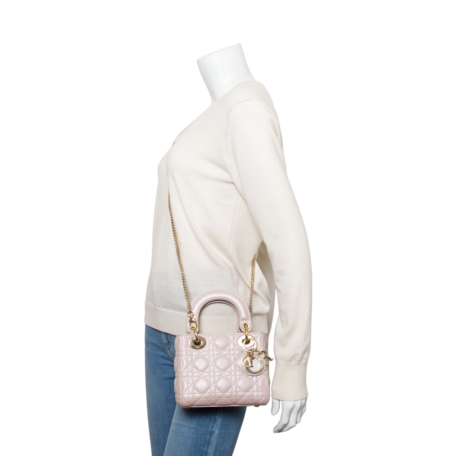 Christian Dior 2020 Pink Cannage Leather Mini Lady Dior Bag w/ Strap