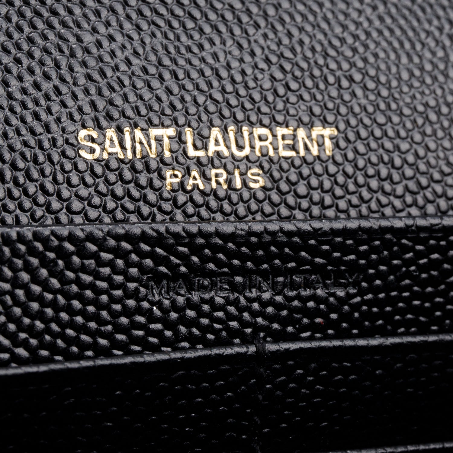 Saint Laurent Black Grain De Poudre Leather Cassandre Envelope Chain Wallet w/ Box