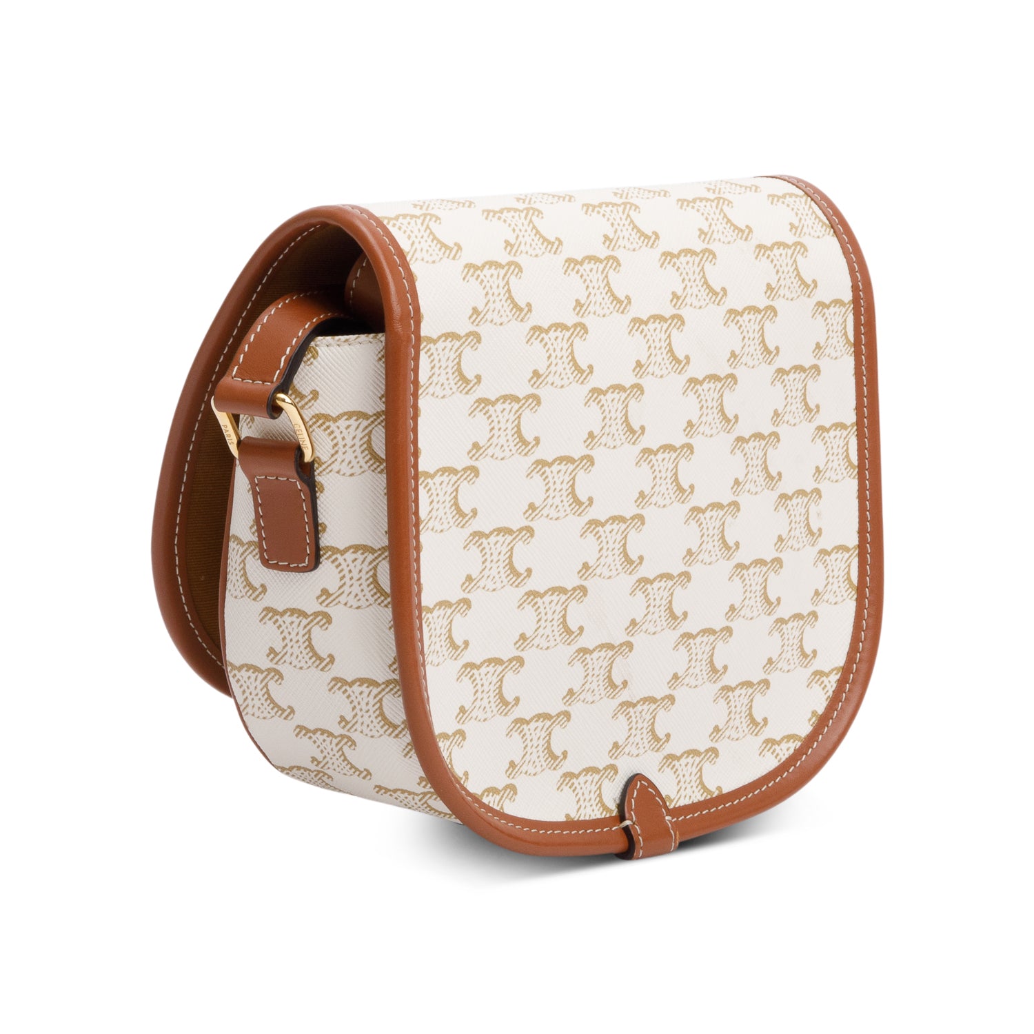 Celine 2021 White Triomphe Canvas and Calfskin Leather Medium Folco Crossbody Bag